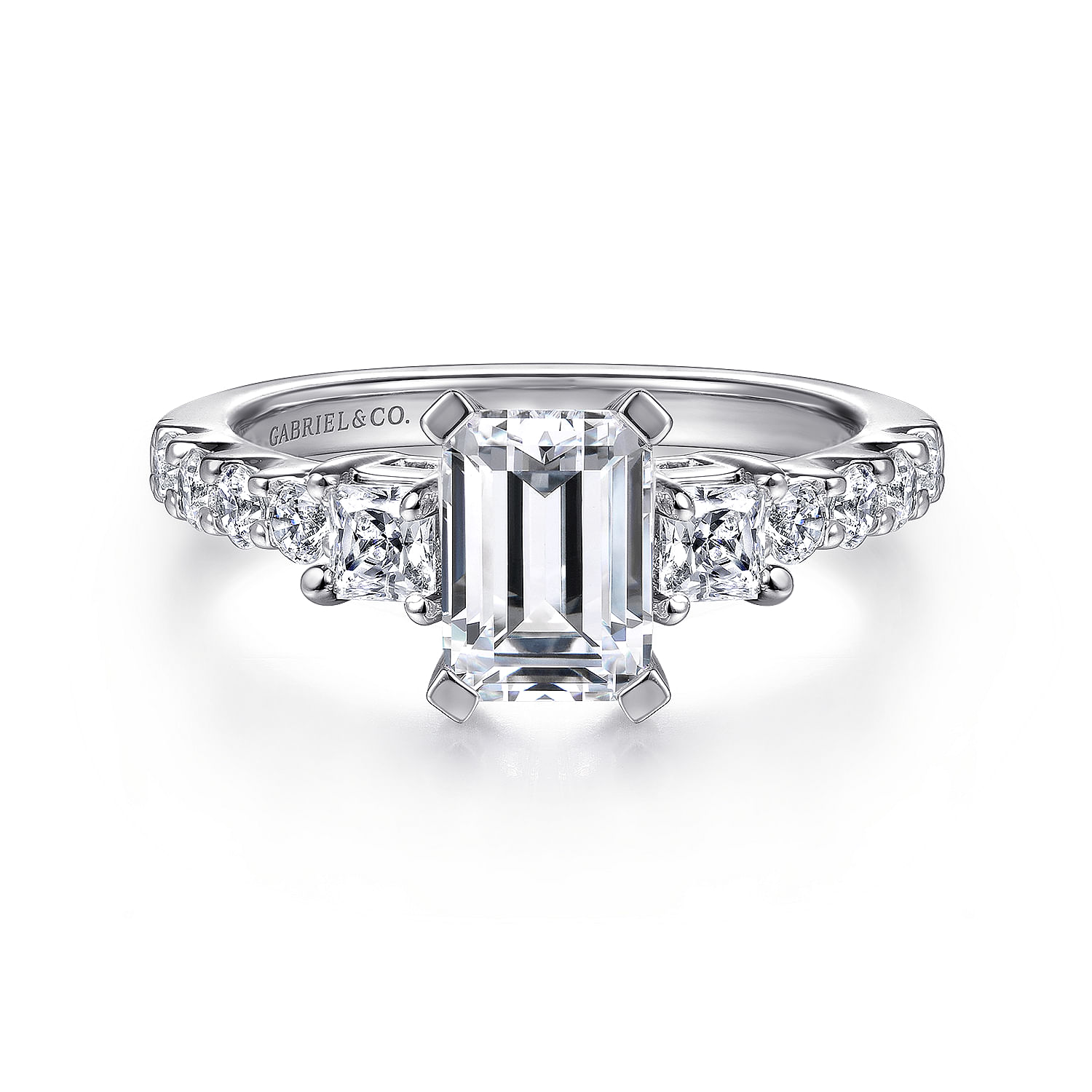 Emerson 14k White Gold Emerald Cut 3 Stones Engagement Ring angle 1 Emerson 14k White Gold Emerald Cut 3 Stones Engagement Ring angle 1