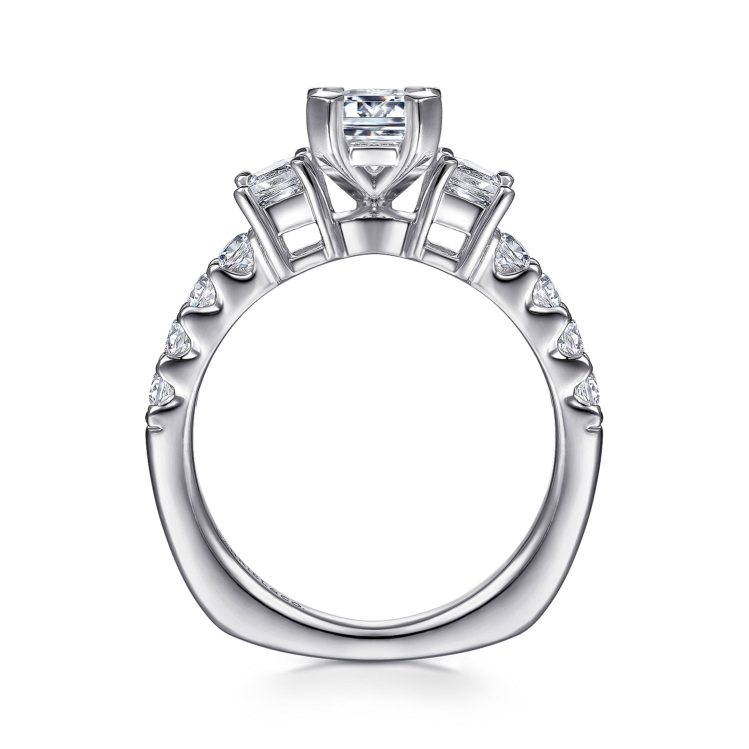 Emerson 14k White Gold Emerald Cut 3 Stones Engagement Ring angle 2 Emerson 14k White Gold Emerald Cut 3 Stones Engagement Ring angle 2