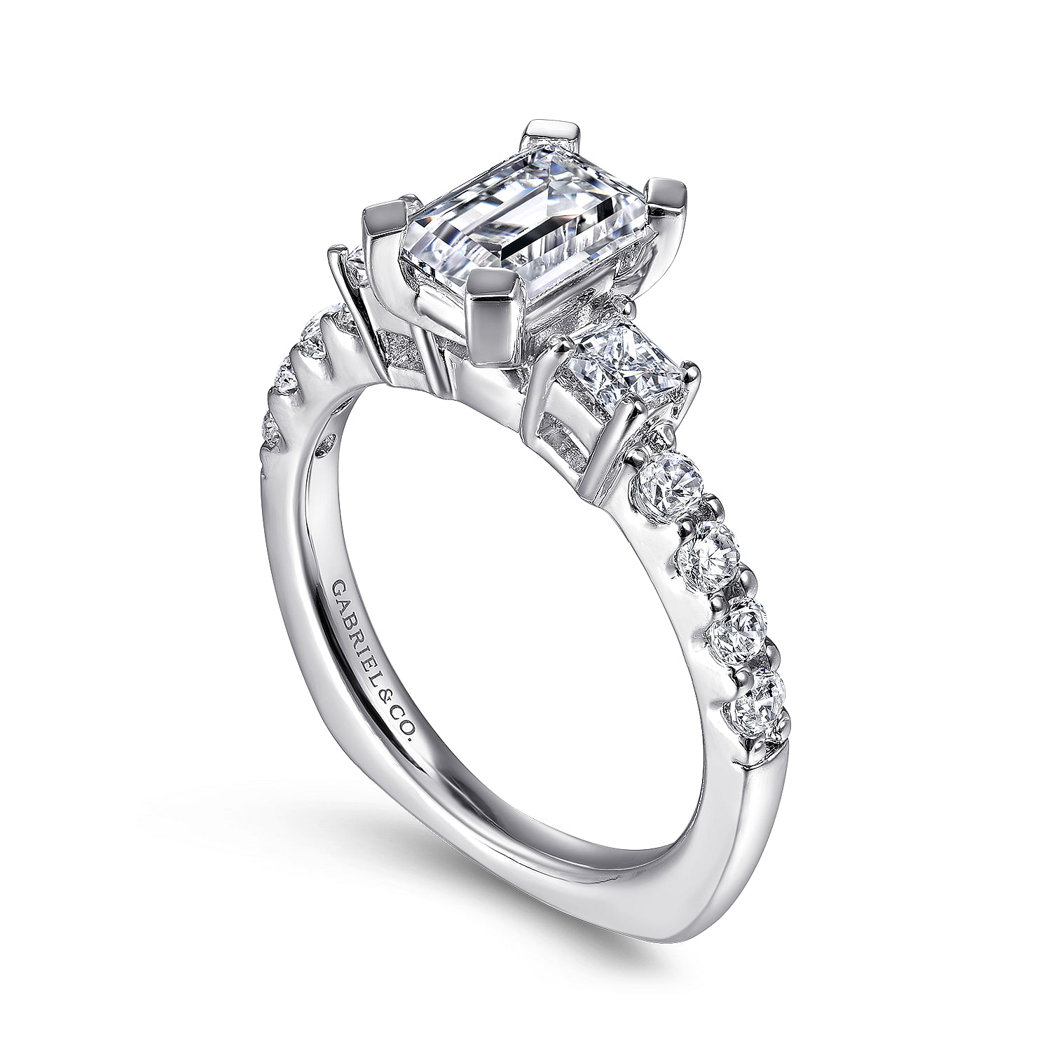 Emerson 14k White Gold Emerald Cut 3 Stones Engagement Ring angle 3 Emerson 14k White Gold Emerald Cut 3 Stones Engagement Ring angle 3
