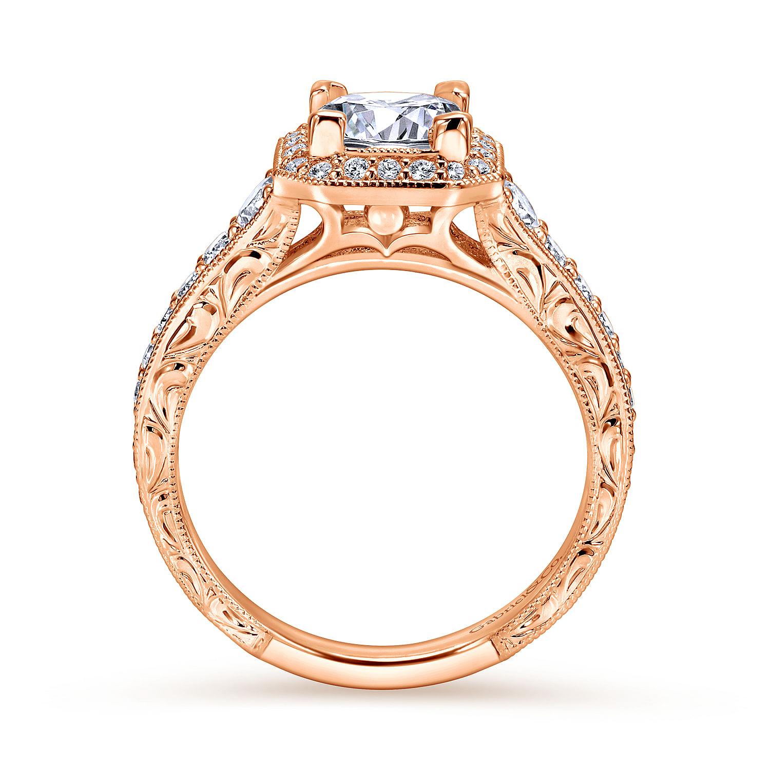 Estelle 14k Rose Gold Princess Cut Halo Engagement Ring angle 2 Estelle 14k Rose Gold Princess Cut Halo Engagement Ring angle 2