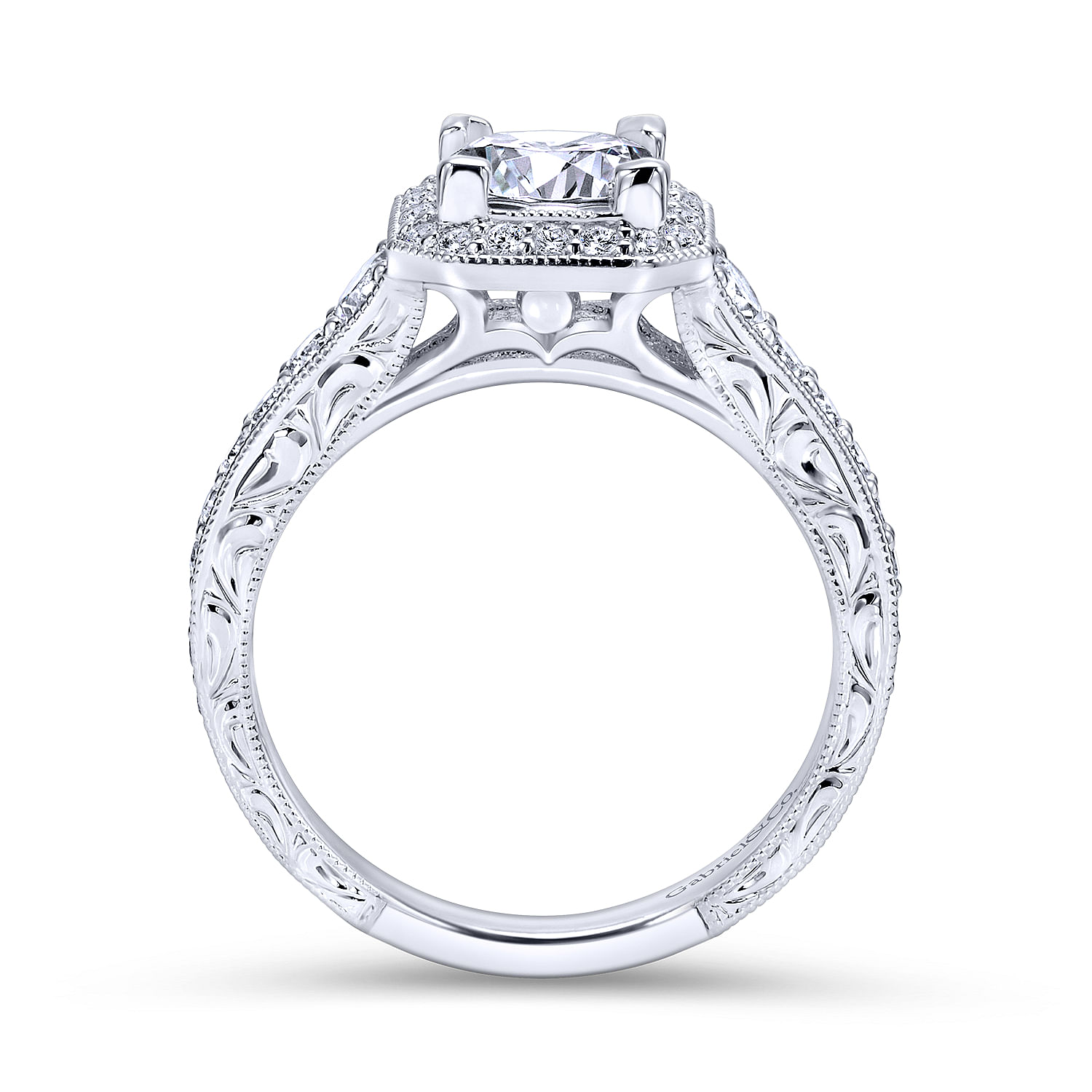 Estelle 14k White Gold Princess Cut Halo Engagement Ring angle 2 Estelle 14k White Gold Princess Cut Halo Engagement Ring angle 2