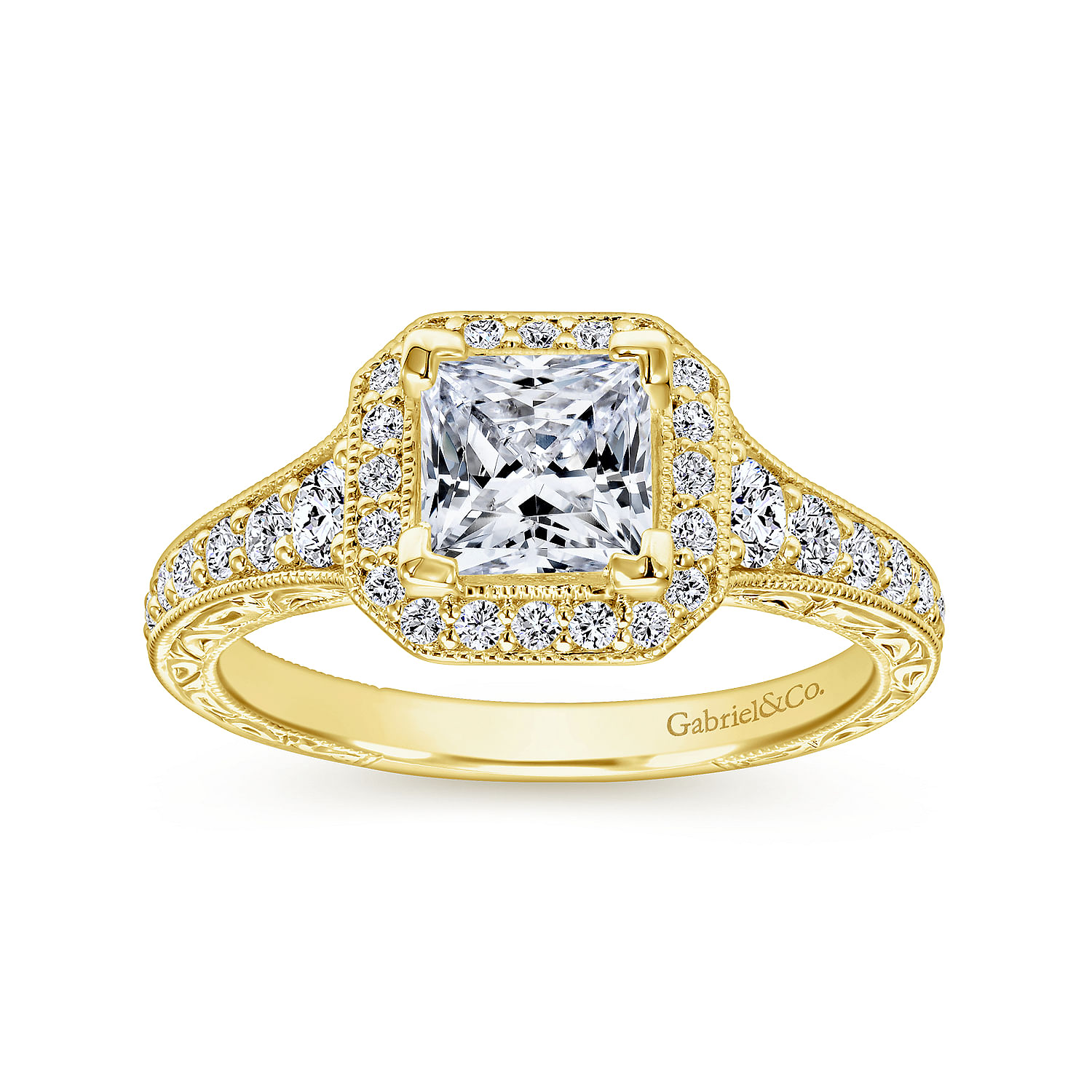 Estelle 14k Yellow Gold Princess Cut Halo Engagement Ring angle 5 Estelle 14k Yellow Gold Princess Cut Halo Engagement Ring angle 5