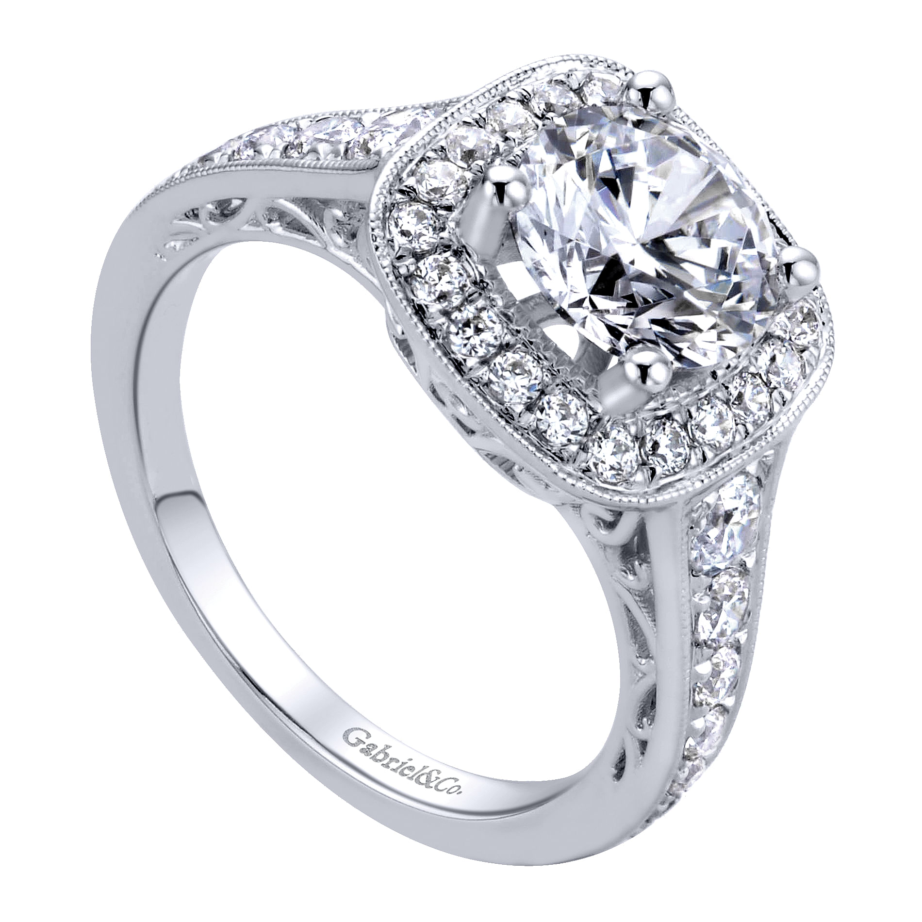Florence 14k White Gold Round Halo Engagement Ring angle 3 Florence 14k White Gold Round Halo Engagement Ring angle 3