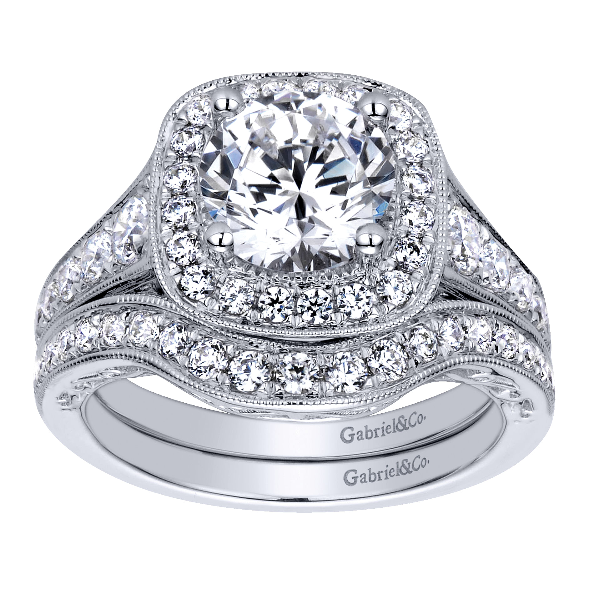 Florence 14k White Gold Round Halo Engagement Ring angle 4 Florence 14k White Gold Round Halo Engagement Ring angle 4