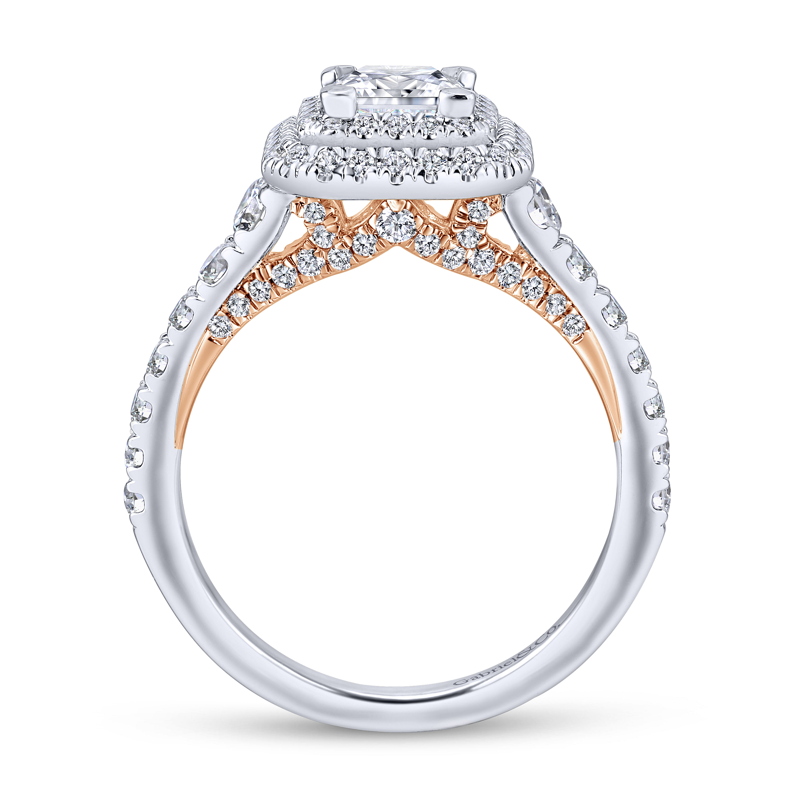 Ginger 14k White And Rose Gold Princess Cut Double Halo Engagement Ring angle 2 Ginger 14k White And Rose Gold Princess Cut Double Halo Engagement Ring angle 2