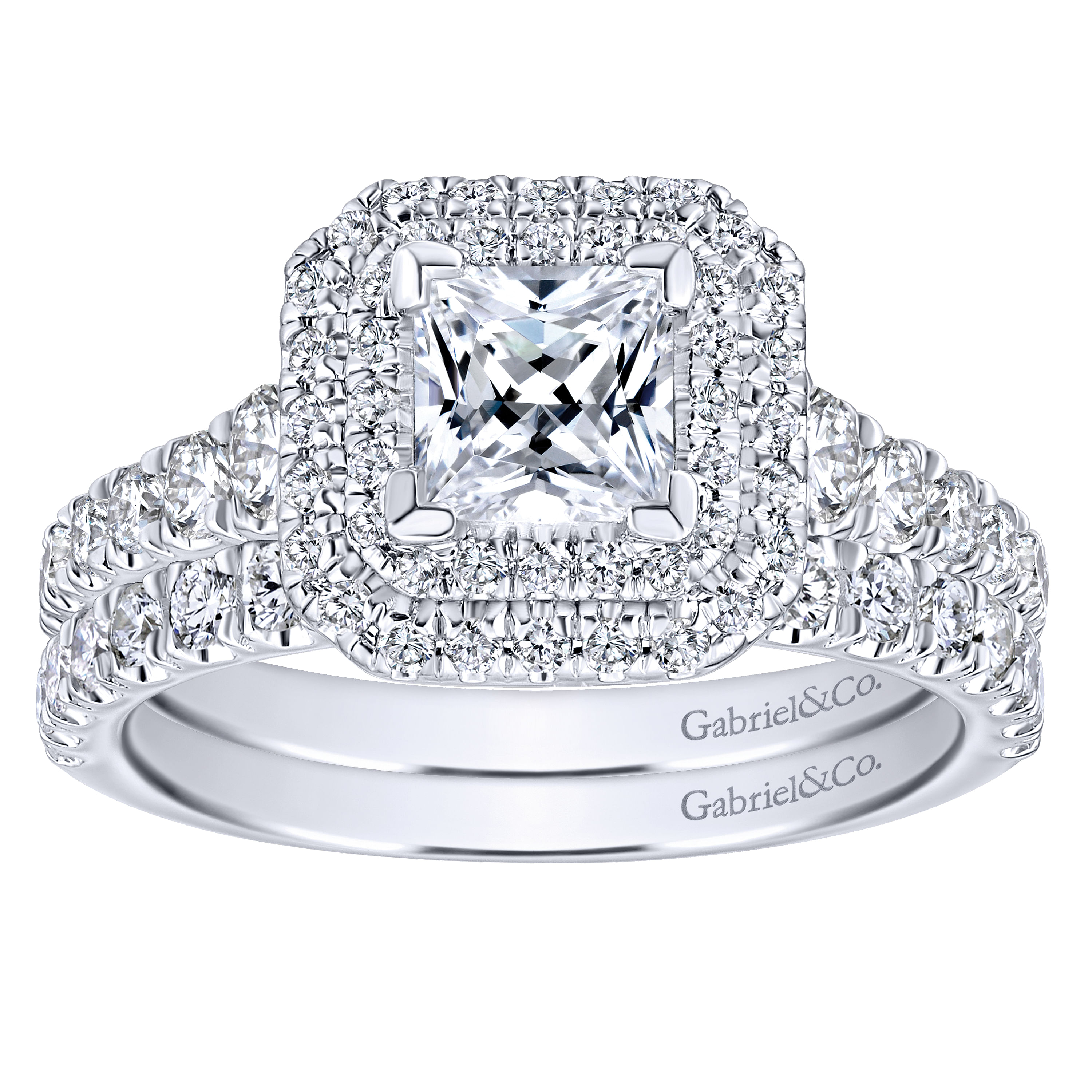 Ginger 14k White And Rose Gold Princess Cut Double Halo Engagement Ring angle 4 Ginger 14k White And Rose Gold Princess Cut Double Halo Engagement Ring angle 4