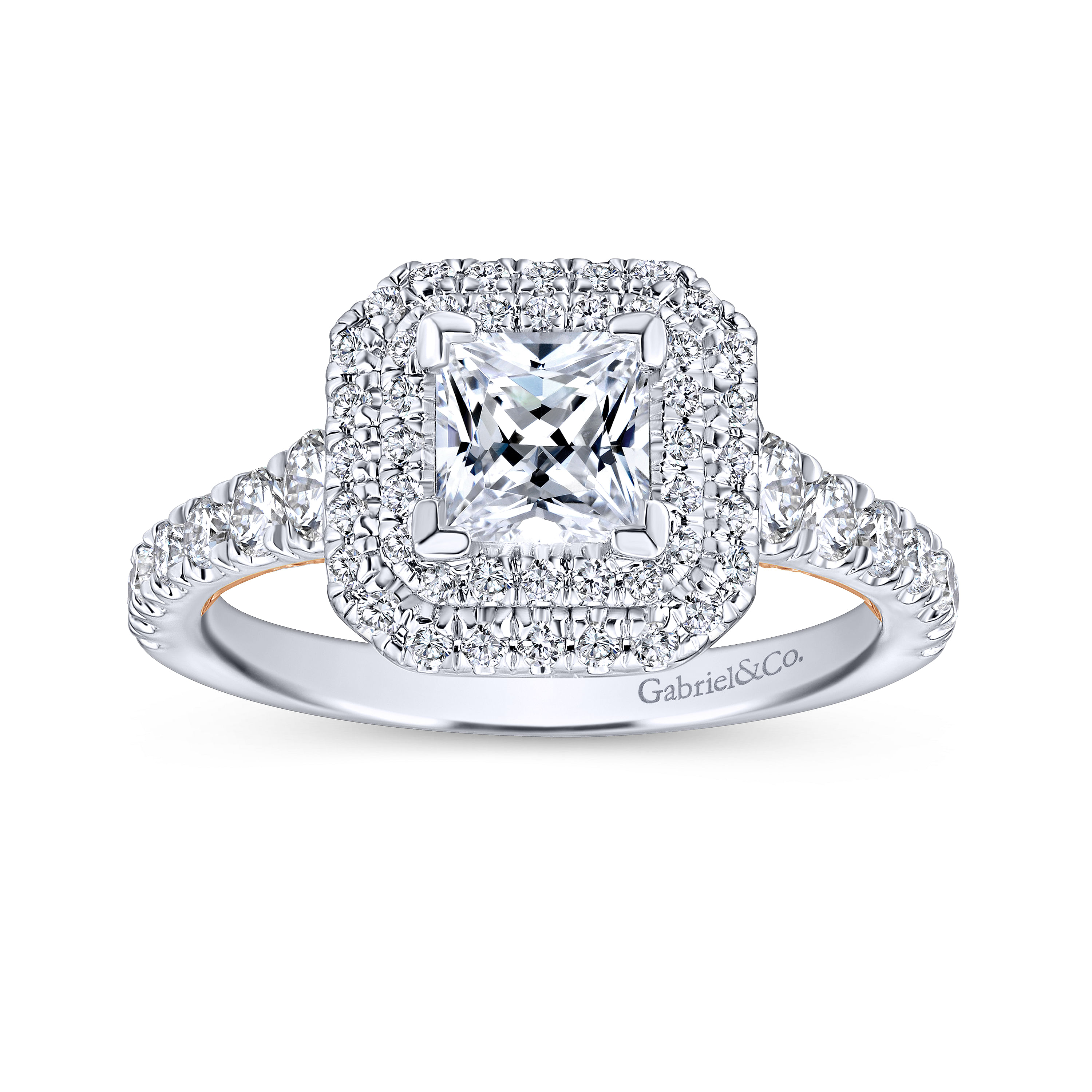 Ginger 14k White And Rose Gold Princess Cut Double Halo Engagement Ring angle 5 Ginger 14k White And Rose Gold Princess Cut Double Halo Engagement Ring angle 5