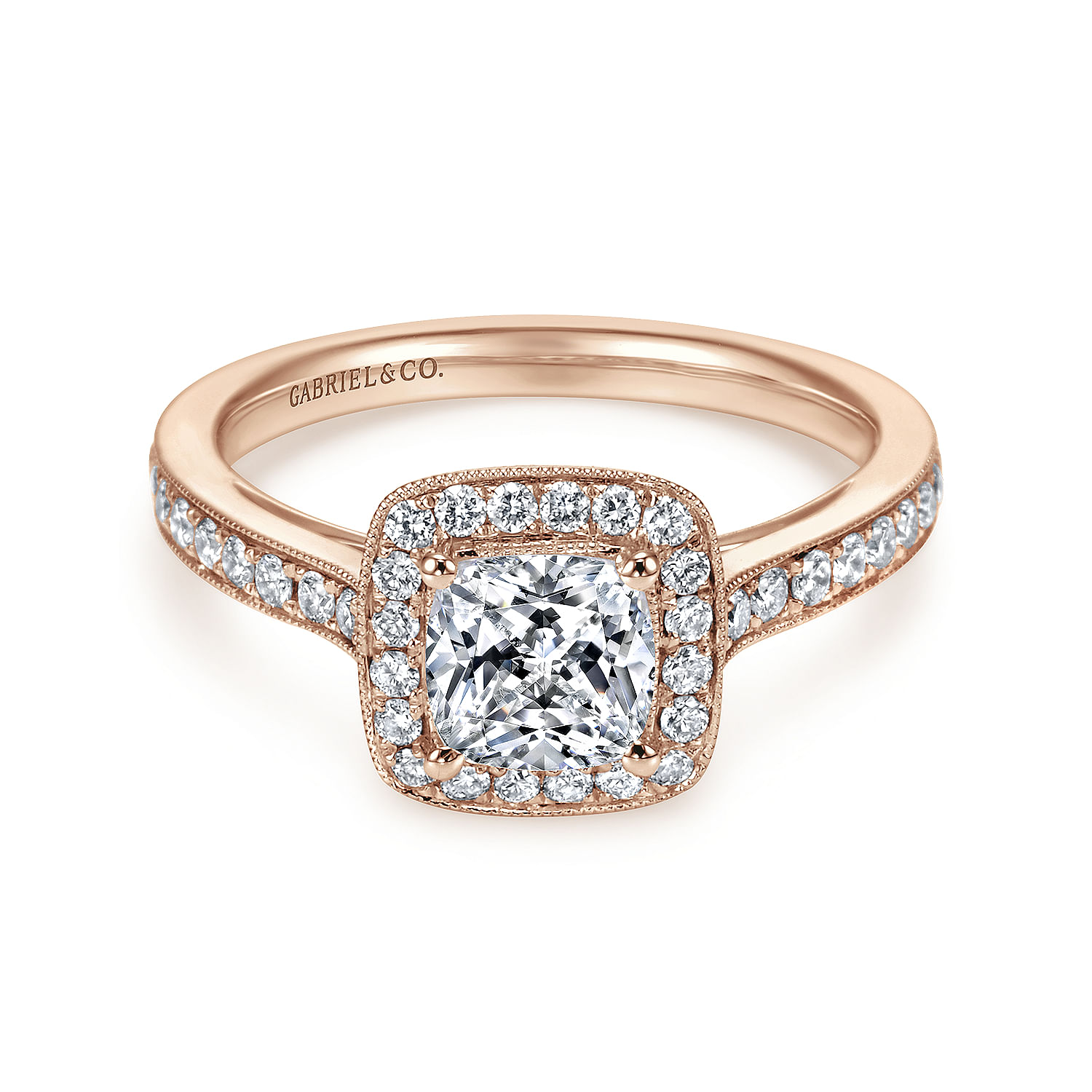 Harper 14k Rose Gold Cushion Cut Halo Engagement Ring angle 1 Harper 14k Rose Gold Cushion Cut Halo Engagement Ring angle 1