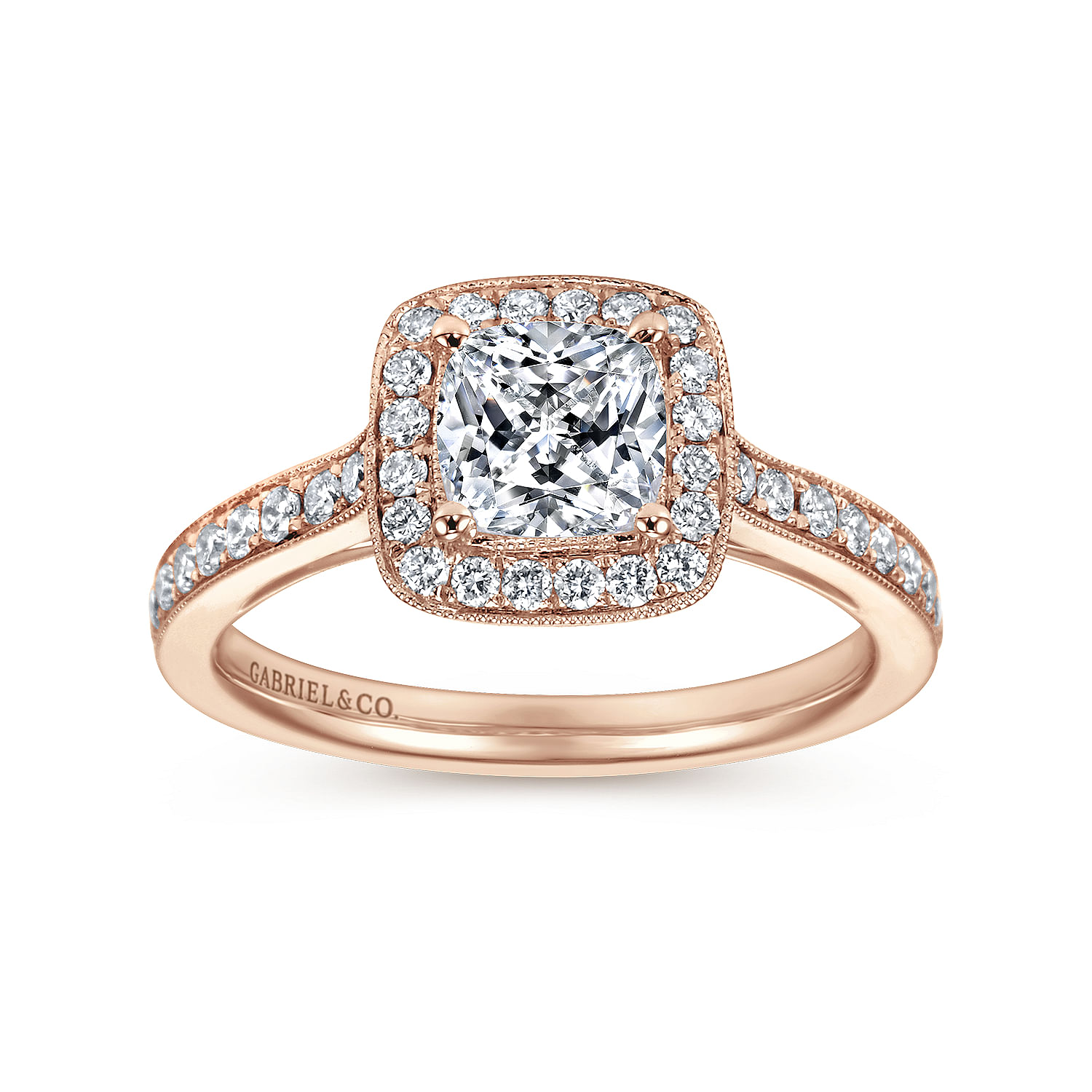 Harper 14k Rose Gold Cushion Cut Halo Engagement Ring angle 5 Harper 14k Rose Gold Cushion Cut Halo Engagement Ring angle 5