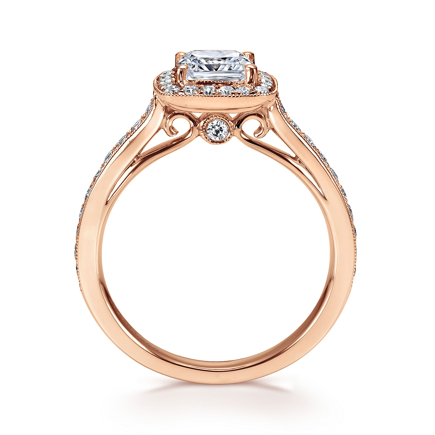 Harper 14k Rose Gold Cushion Cut Halo Engagement Ring angle 2 Harper 14k Rose Gold Cushion Cut Halo Engagement Ring angle 2