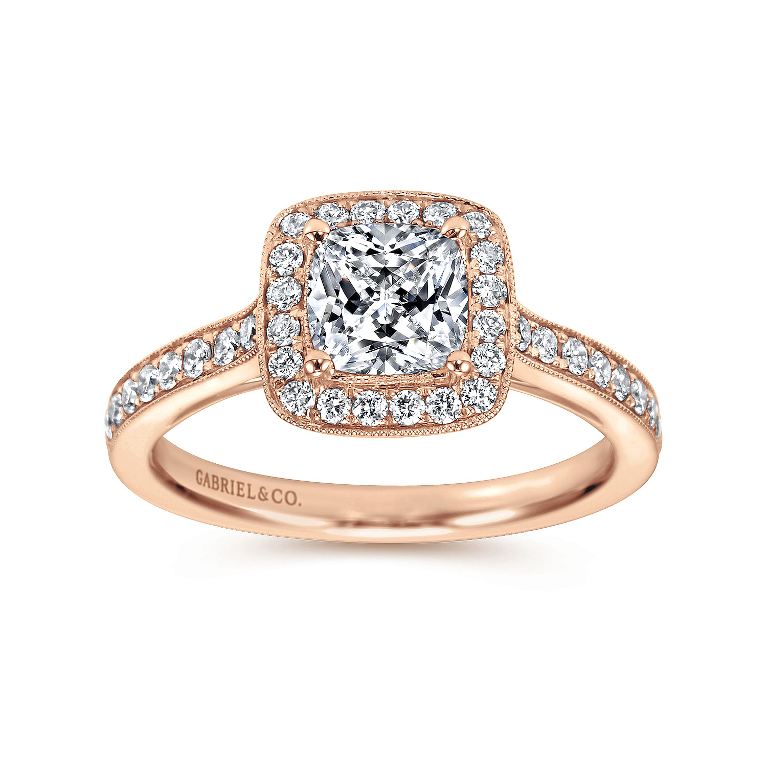 Harper 14k Rose Gold Cushion Cut Halo Engagement Ring angle 5 Harper 14k Rose Gold Cushion Cut Halo Engagement Ring angle 5