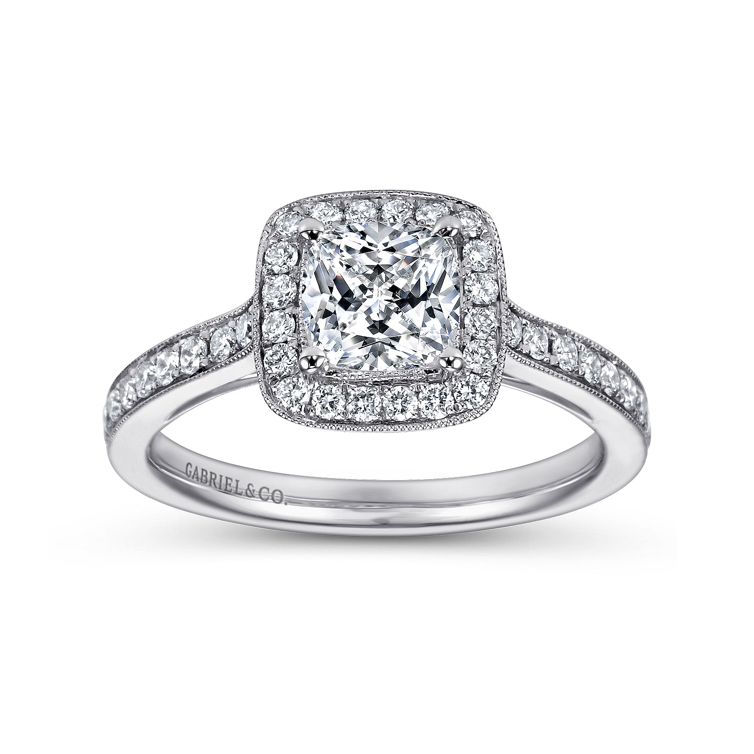 Harper 14k White Gold Cushion Cut Halo Engagement Ring angle 5 Harper 14k White Gold Cushion Cut Halo Engagement Ring angle 5