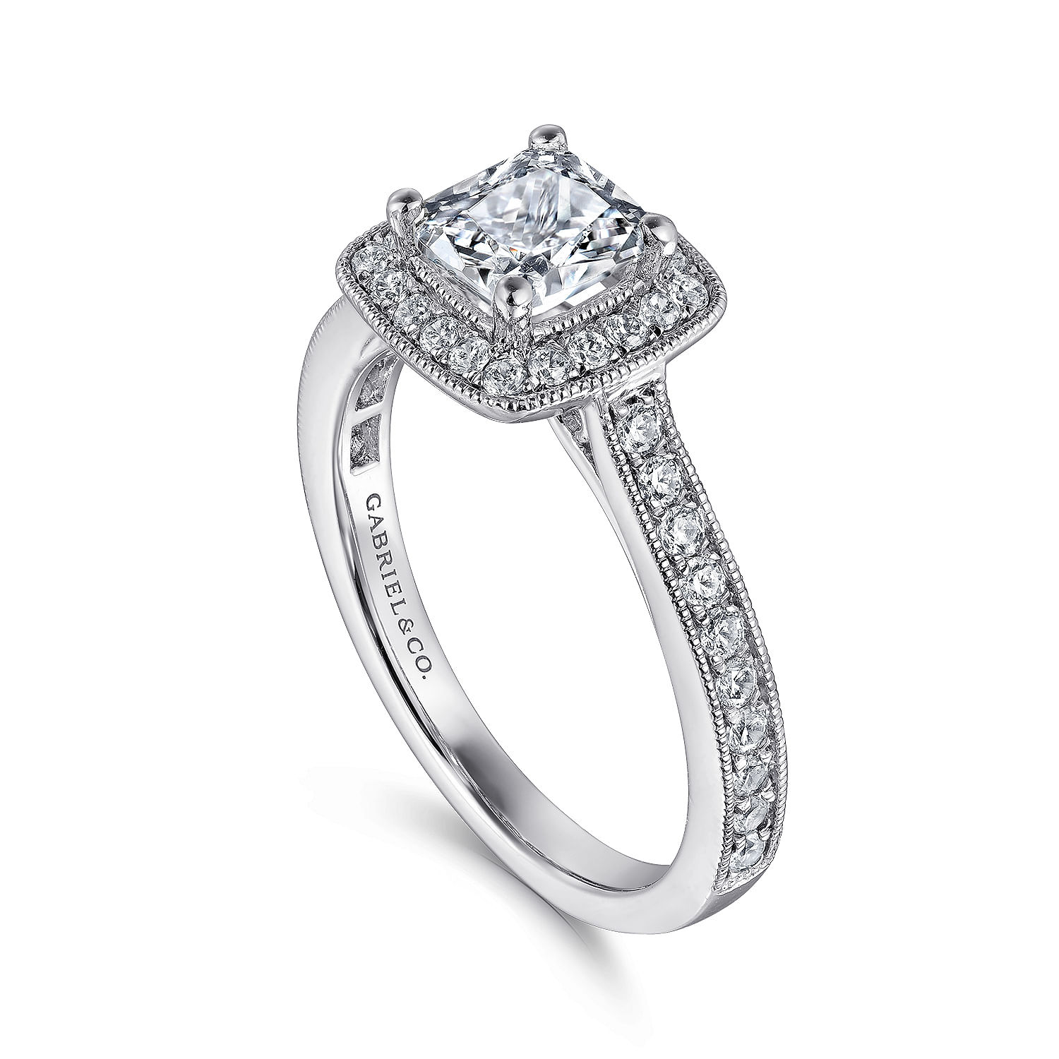 Harper 14k White Gold Cushion Cut Halo Engagement Ring angle 3 Harper 14k White Gold Cushion Cut Halo Engagement Ring angle 3
