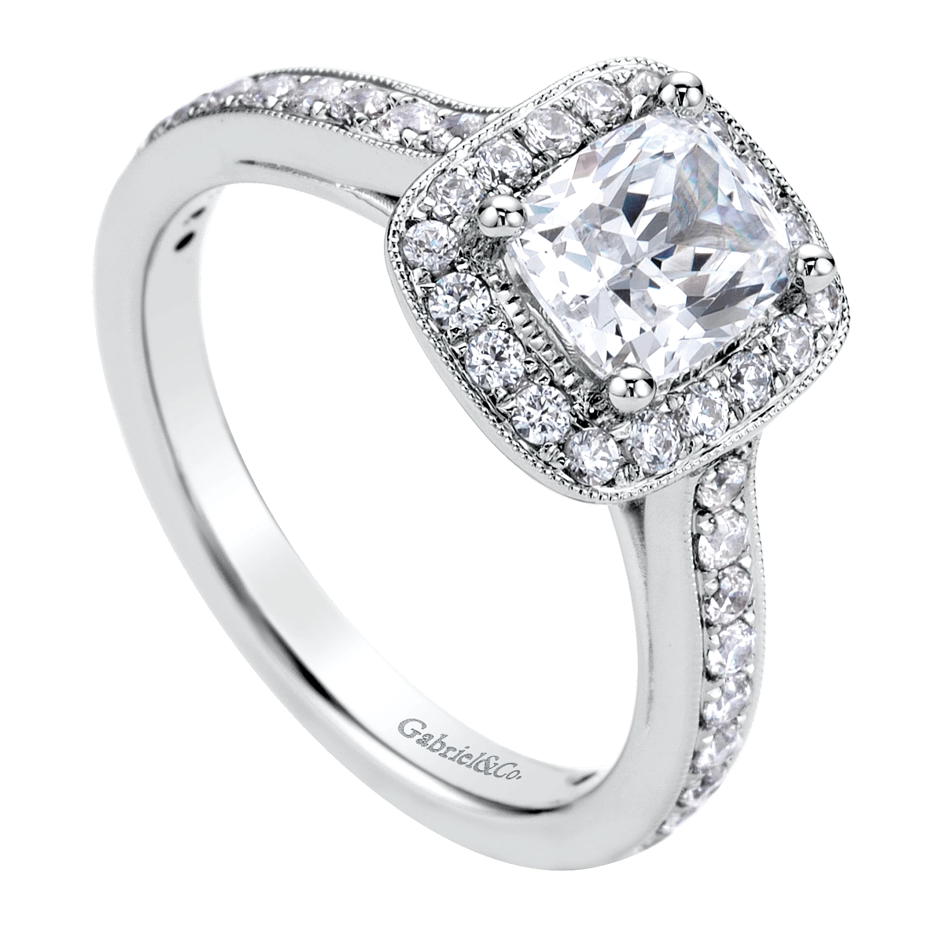 Harper 14k White Gold Cushion Cut Halo Engagement Ring angle 3 Harper 14k White Gold Cushion Cut Halo Engagement Ring angle 3