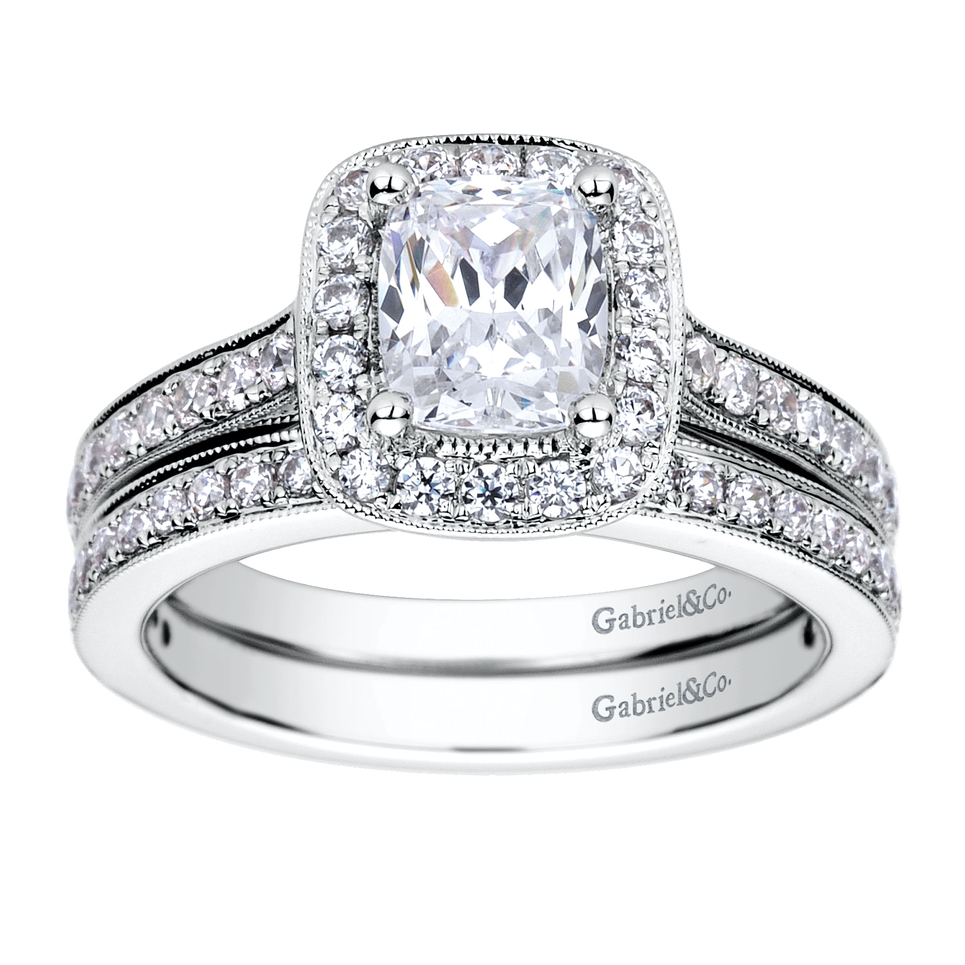 Harper 14k White Gold Cushion Cut Halo Engagement Ring angle 4 Harper 14k White Gold Cushion Cut Halo Engagement Ring angle 4