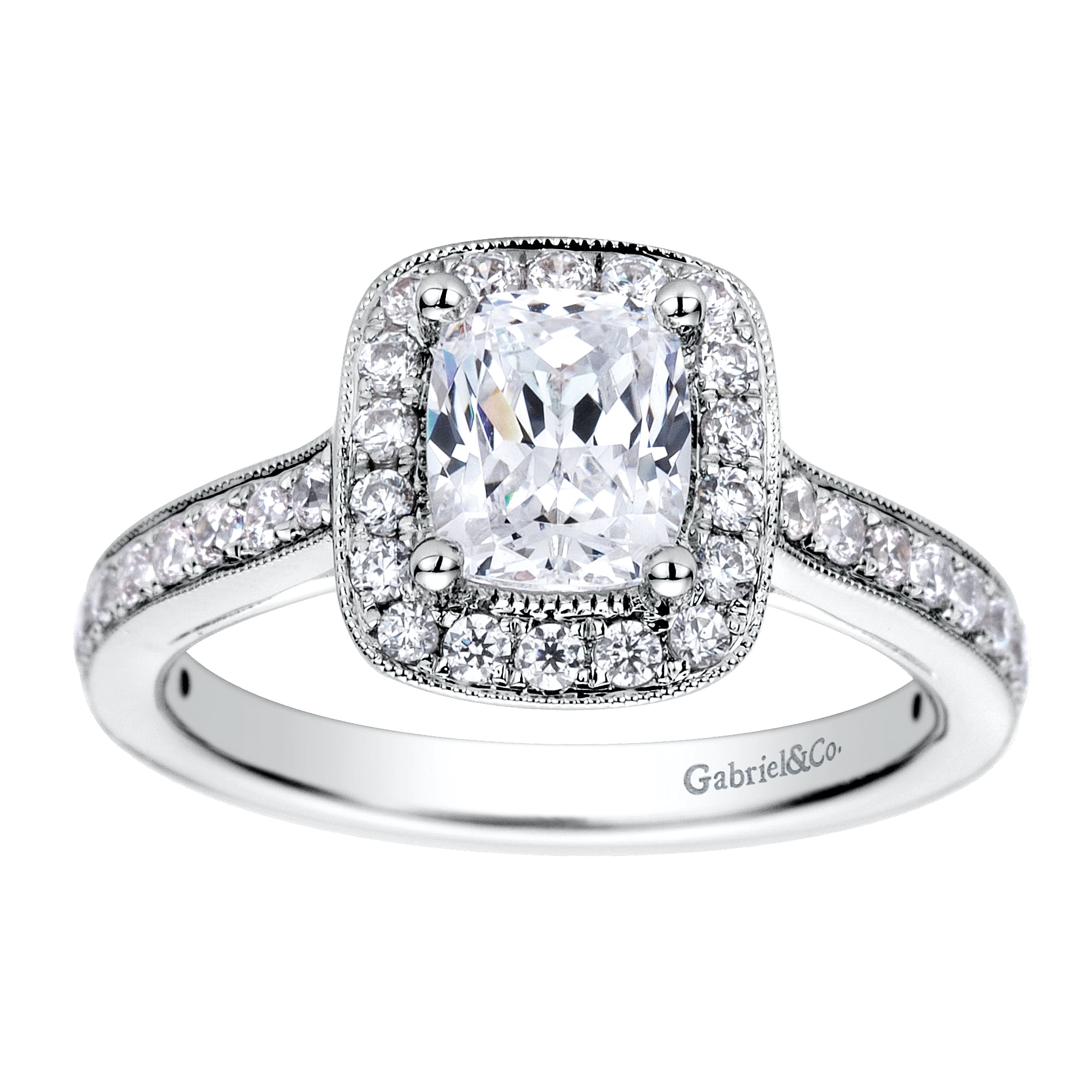 Harper 14k White Gold Cushion Cut Halo Engagement Ring angle 5 Harper 14k White Gold Cushion Cut Halo Engagement Ring angle 5