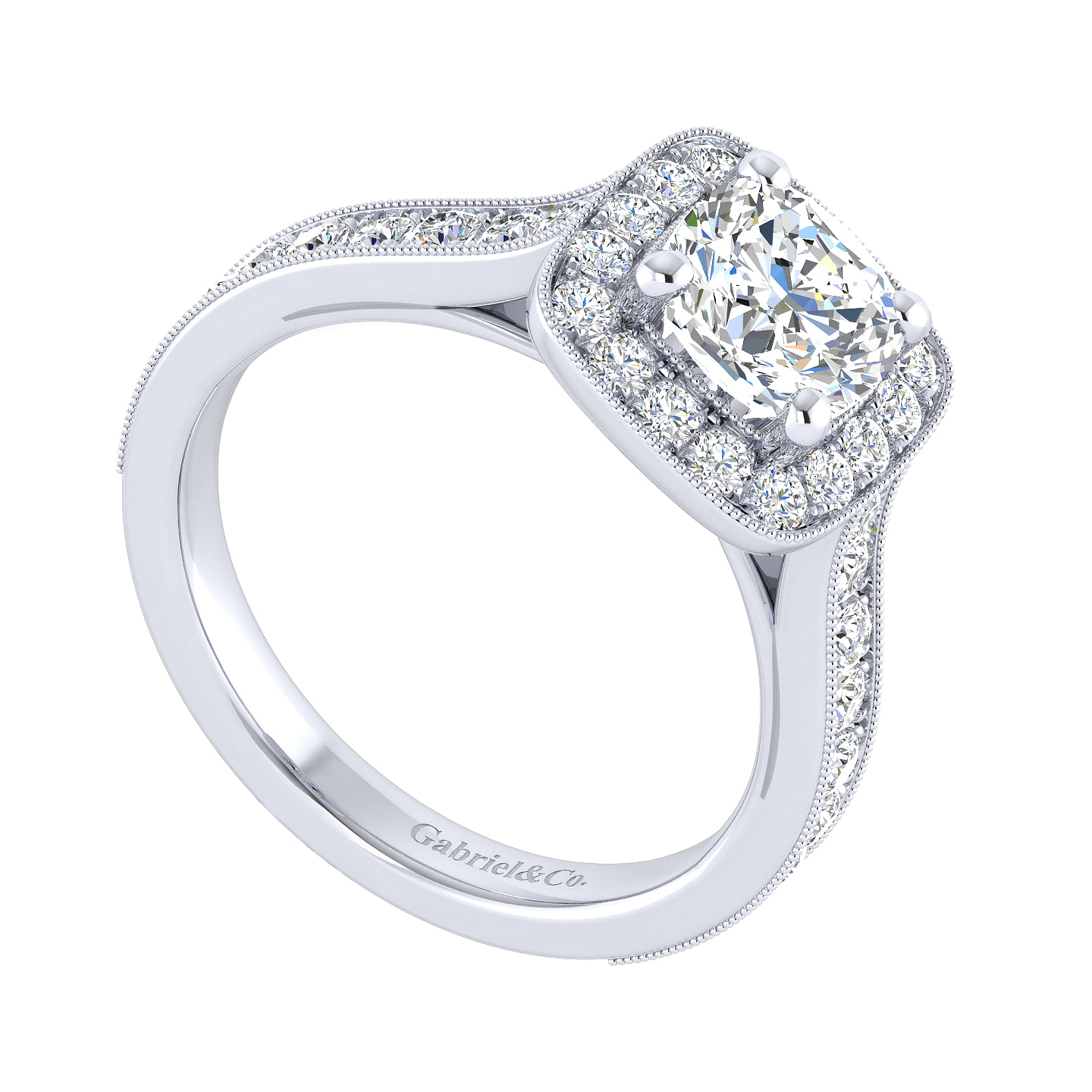 Harper 14k White Gold Cushion Cut Straight Engagement Ring angle 3 Harper 14k White Gold Cushion Cut Straight Engagement Ring angle 3
