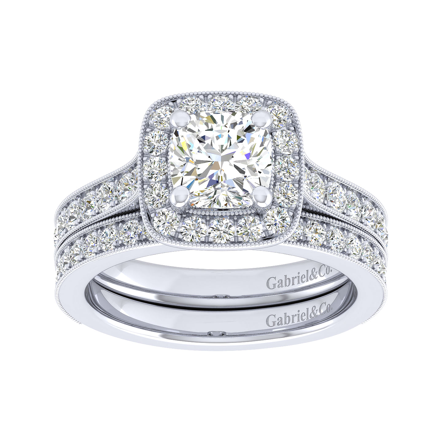 Harper 14k White Gold Cushion Cut Straight Engagement Ring angle 4 Harper 14k White Gold Cushion Cut Straight Engagement Ring angle 4