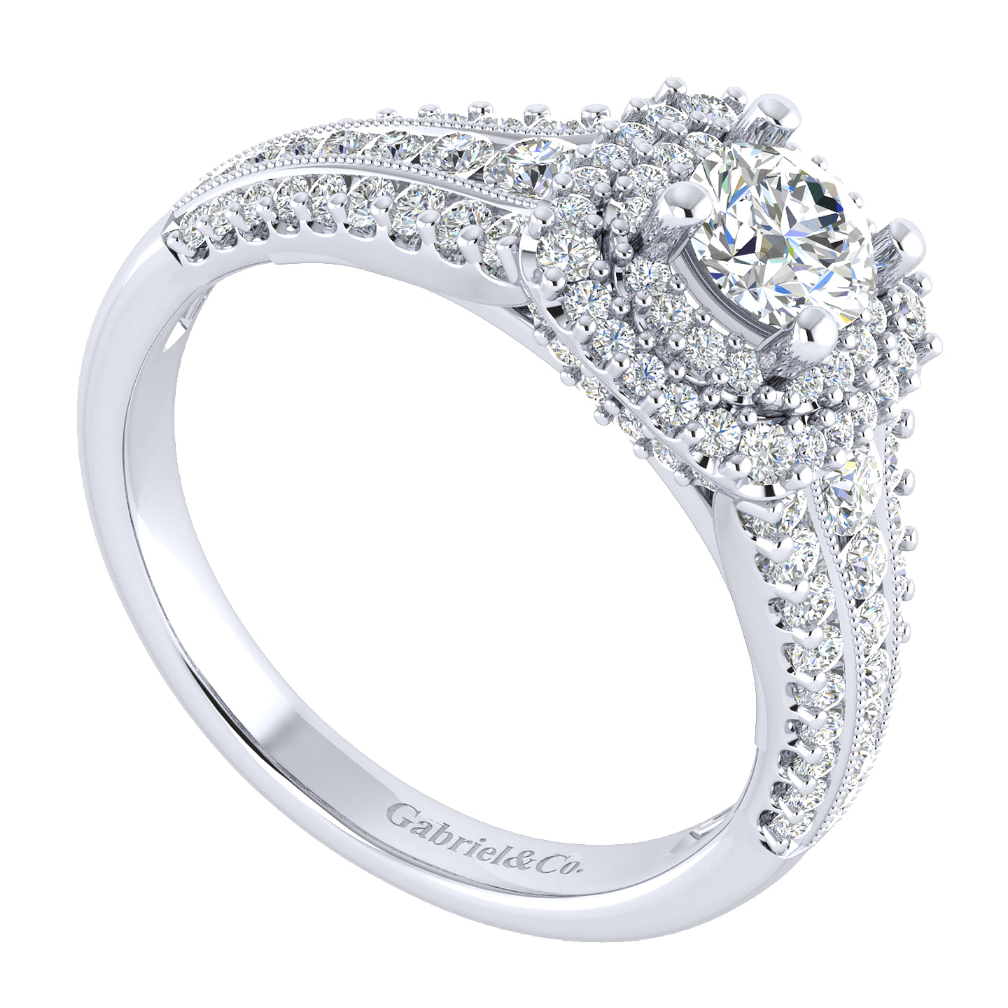 Henrietta 14k White Gold Round Double Halo Engagement Ring angle 3 Henrietta 14k White Gold Round Double Halo Engagement Ring angle 3