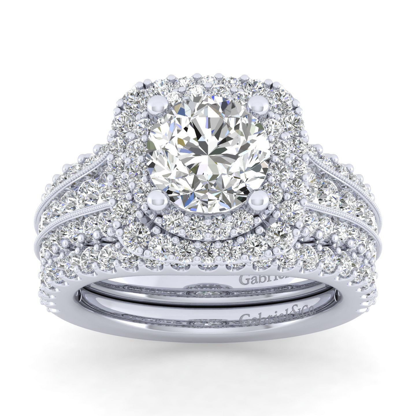 Henrietta 14k White Gold Round Double Halo Engagement Ring angle 4 Henrietta 14k White Gold Round Double Halo Engagement Ring angle 4
