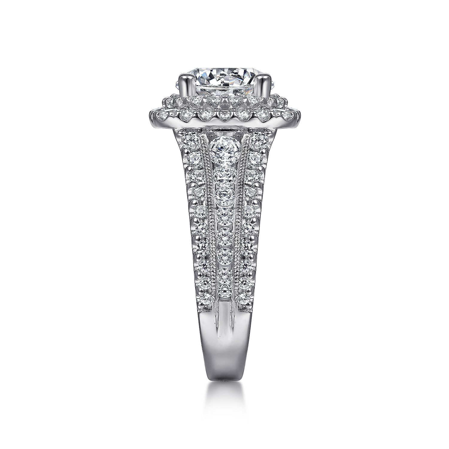 Henrietta 14k White Gold Round Double Halo Engagement Ring angle 5 Henrietta 14k White Gold Round Double Halo Engagement Ring angle 5