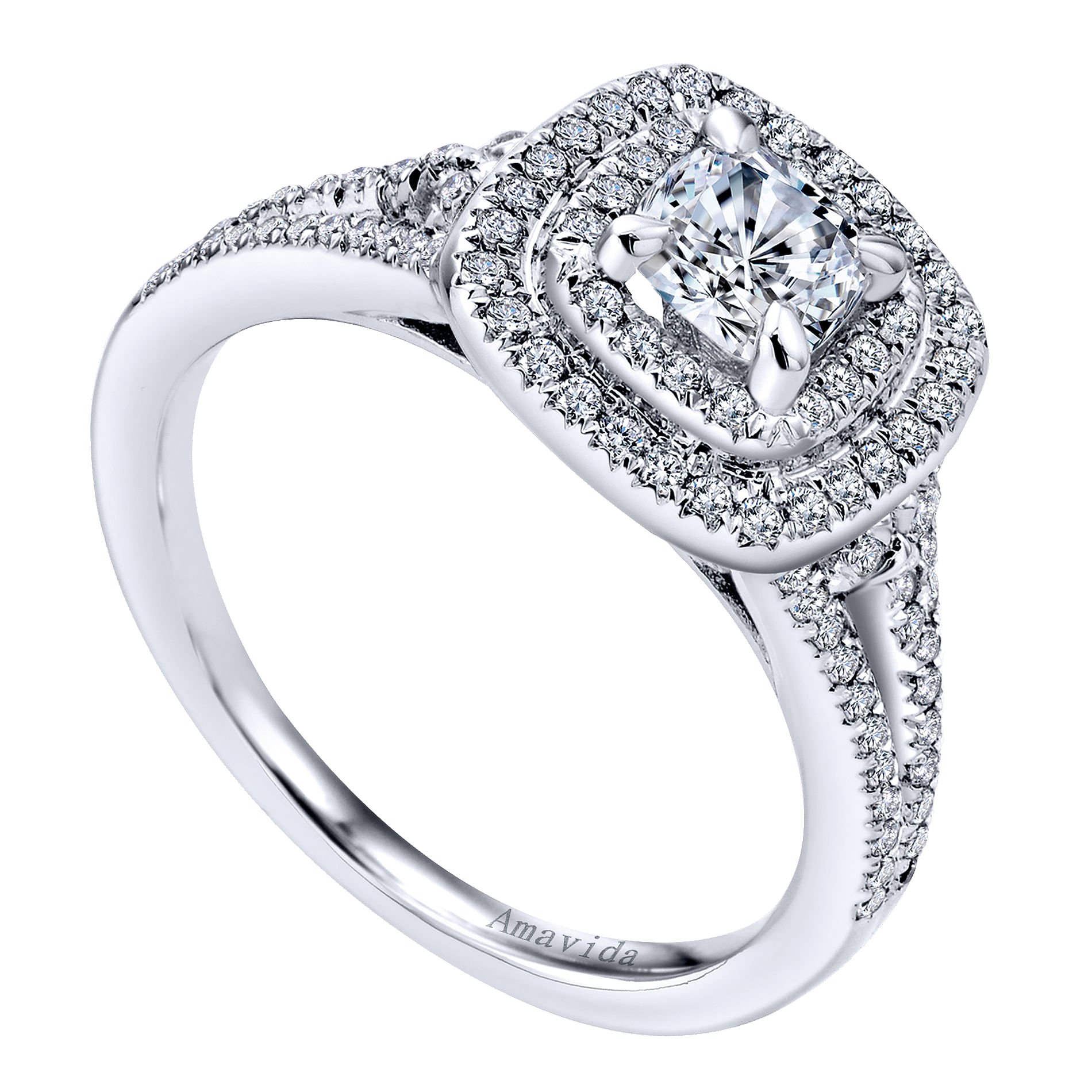 Honor 18k White Gold Cushion Cut Double Halo Engagement Ring angle 3 Honor 18k White Gold Cushion Cut Double Halo Engagement Ring angle 3