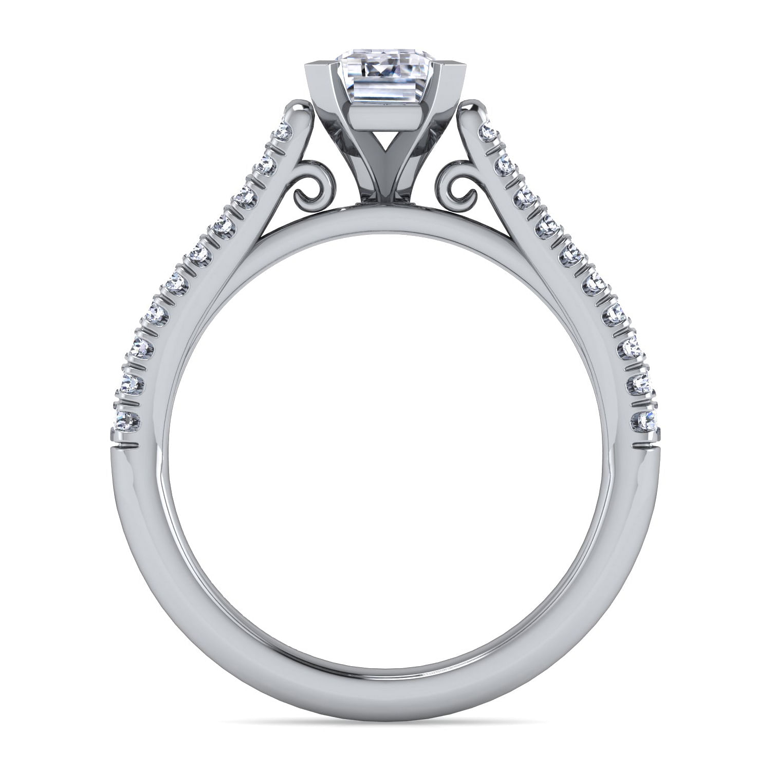 Janelle 14k White Gold Emerald Cut Split Shank Engagement Ring angle 2 Janelle 14k White Gold Emerald Cut Split Shank Engagement Ring angle 2