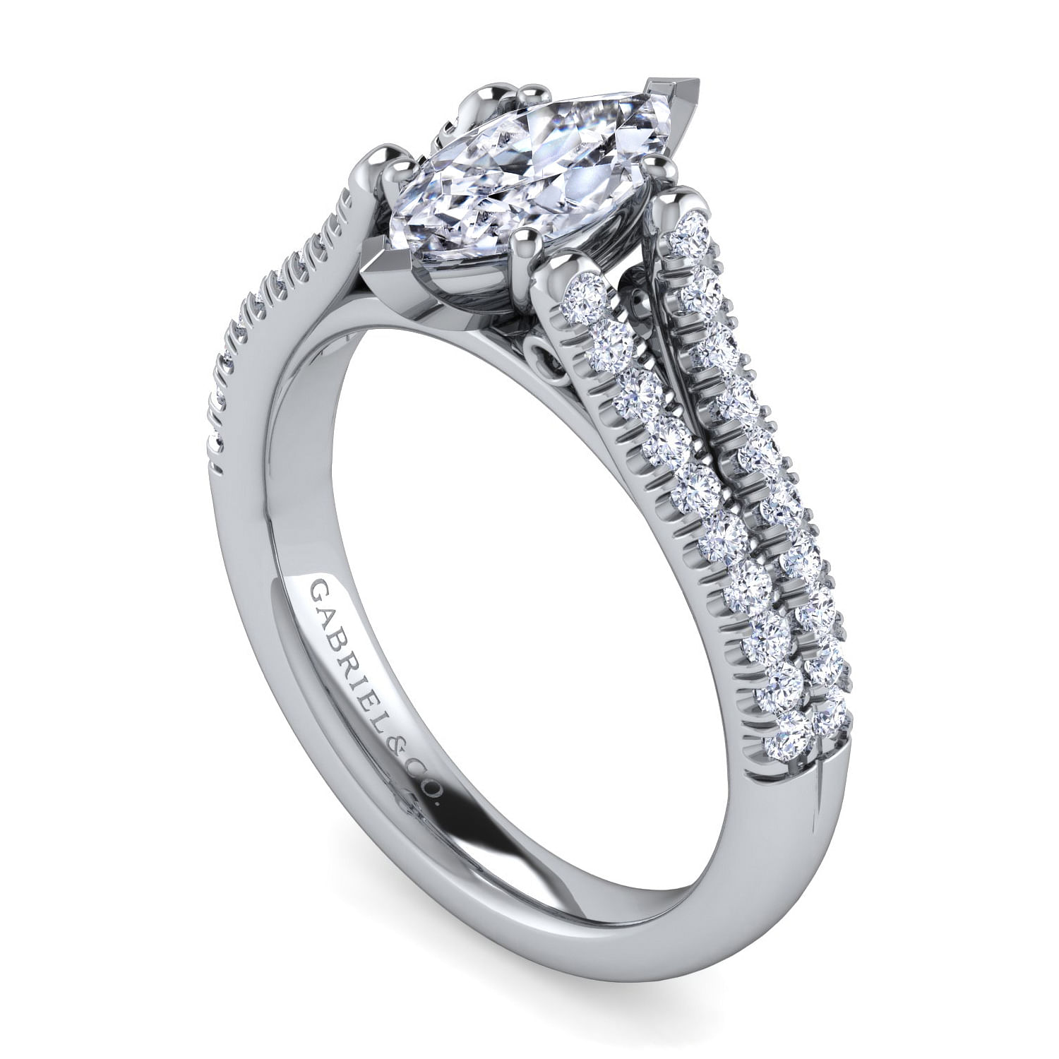 Janelle 14k White Gold Marquise Split Shank Engagement Ring angle 3 Janelle 14k White Gold Marquise Split Shank Engagement Ring angle 3