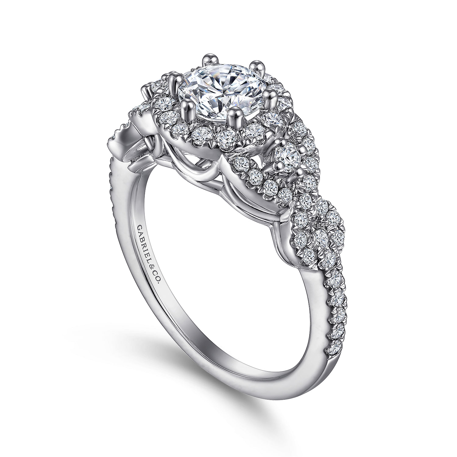 Kalinda 14k White Gold Round Halo Engagement Ring angle 3 Kalinda 14k White Gold Round Halo Engagement Ring angle 3