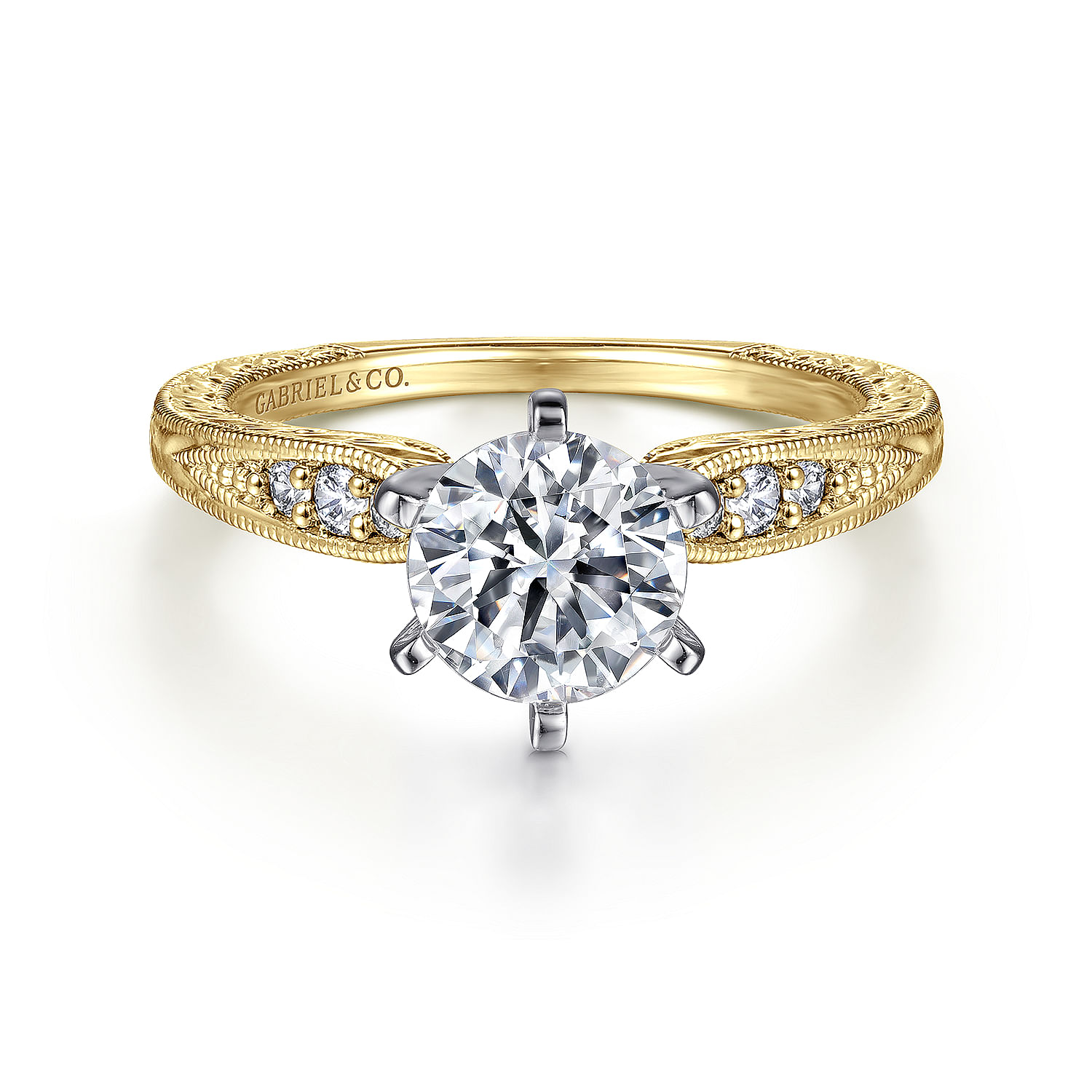 Kate 14k Yellow And White Gold Round Straight Engagement Ring angle 1 Kate 14k Yellow And White Gold Round Straight Engagement Ring angle 1