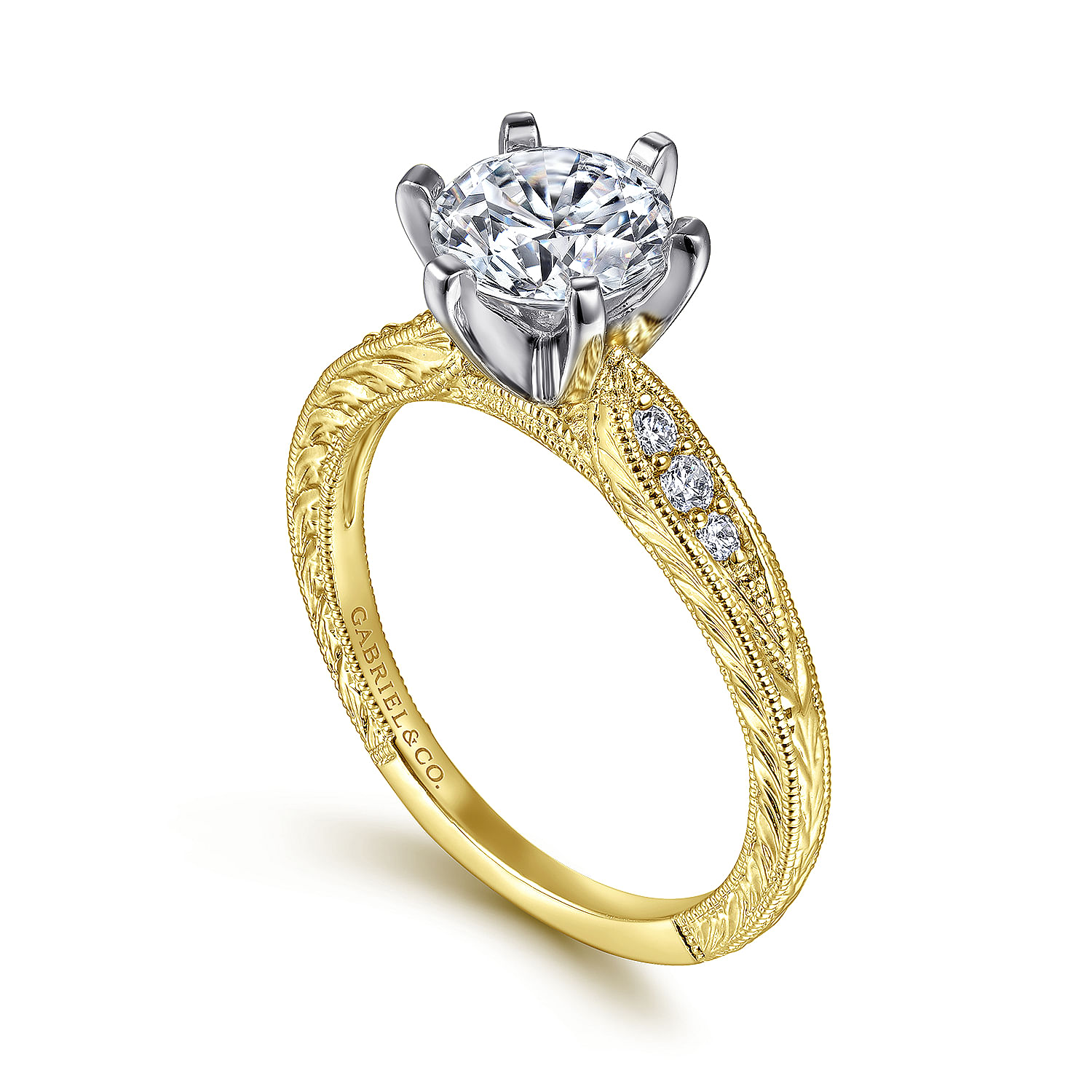 Kate 14k Yellow And White Gold Round Straight Engagement Ring angle 3 Kate 14k Yellow And White Gold Round Straight Engagement Ring angle 3