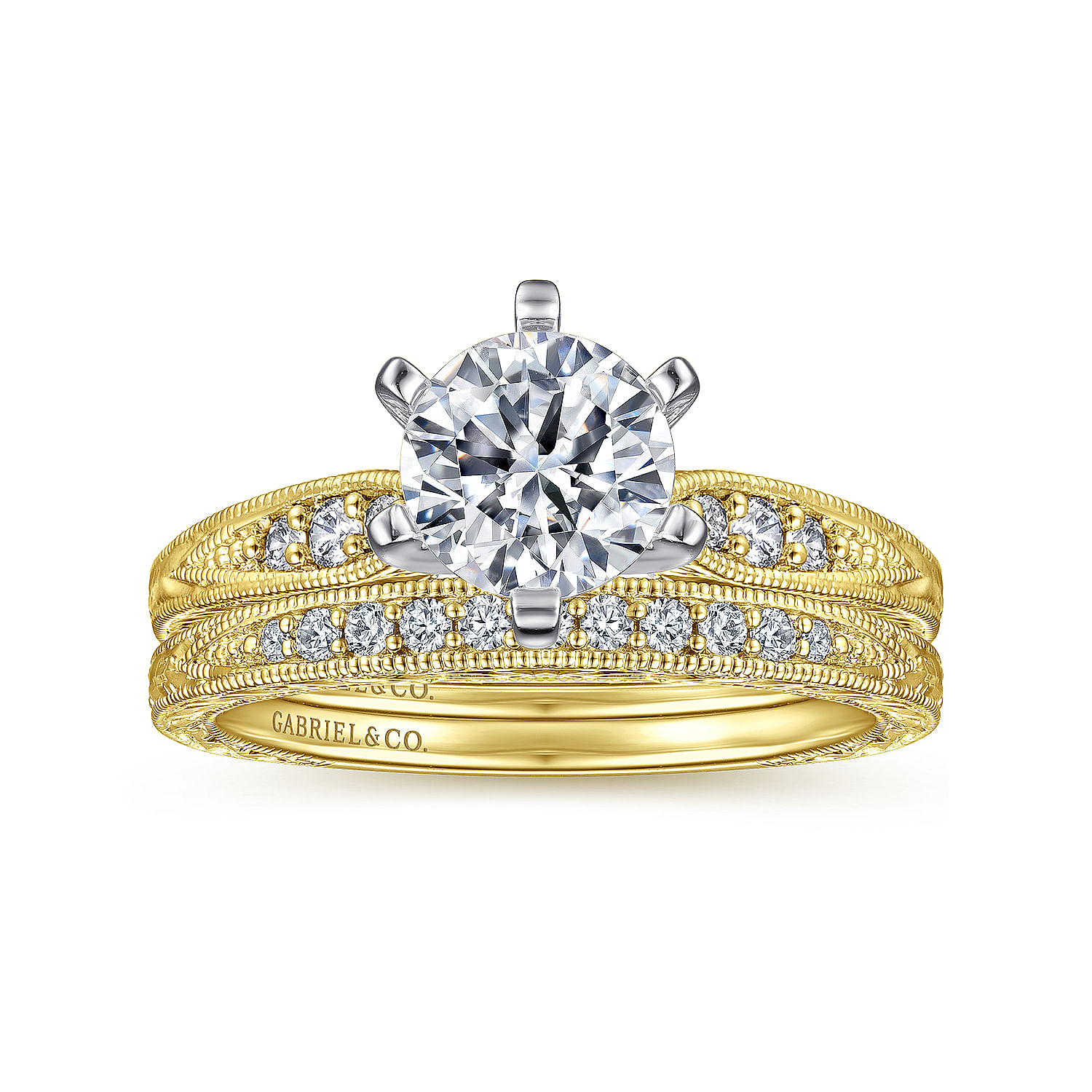 Kate 14k Yellow And White Gold Round Straight Engagement Ring angle 4 Kate 14k Yellow And White Gold Round Straight Engagement Ring angle 4