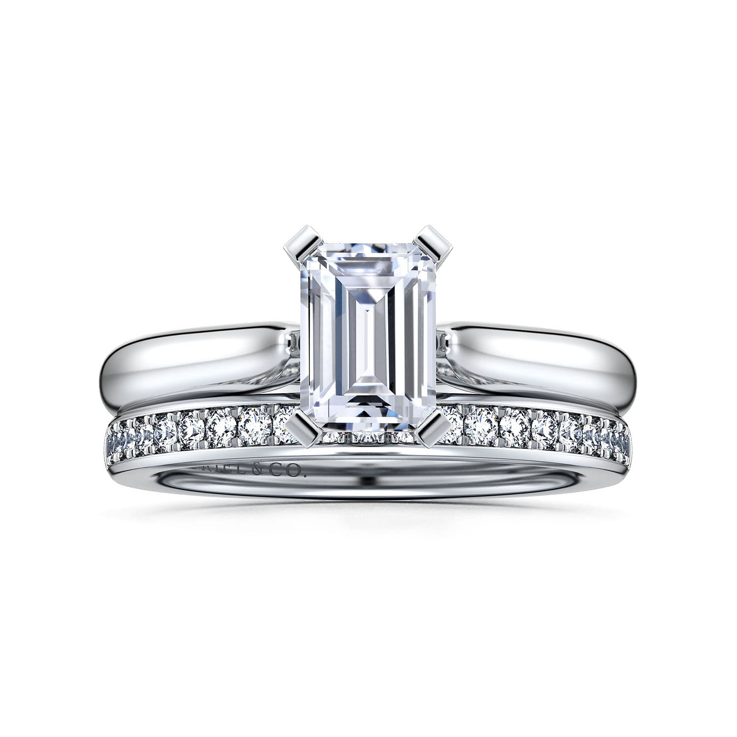 Lauren 14k White Gold Emerald Cut Solitaire Engagement Ring angle 4 Lauren 14k White Gold Emerald Cut Solitaire Engagement Ring angle 4