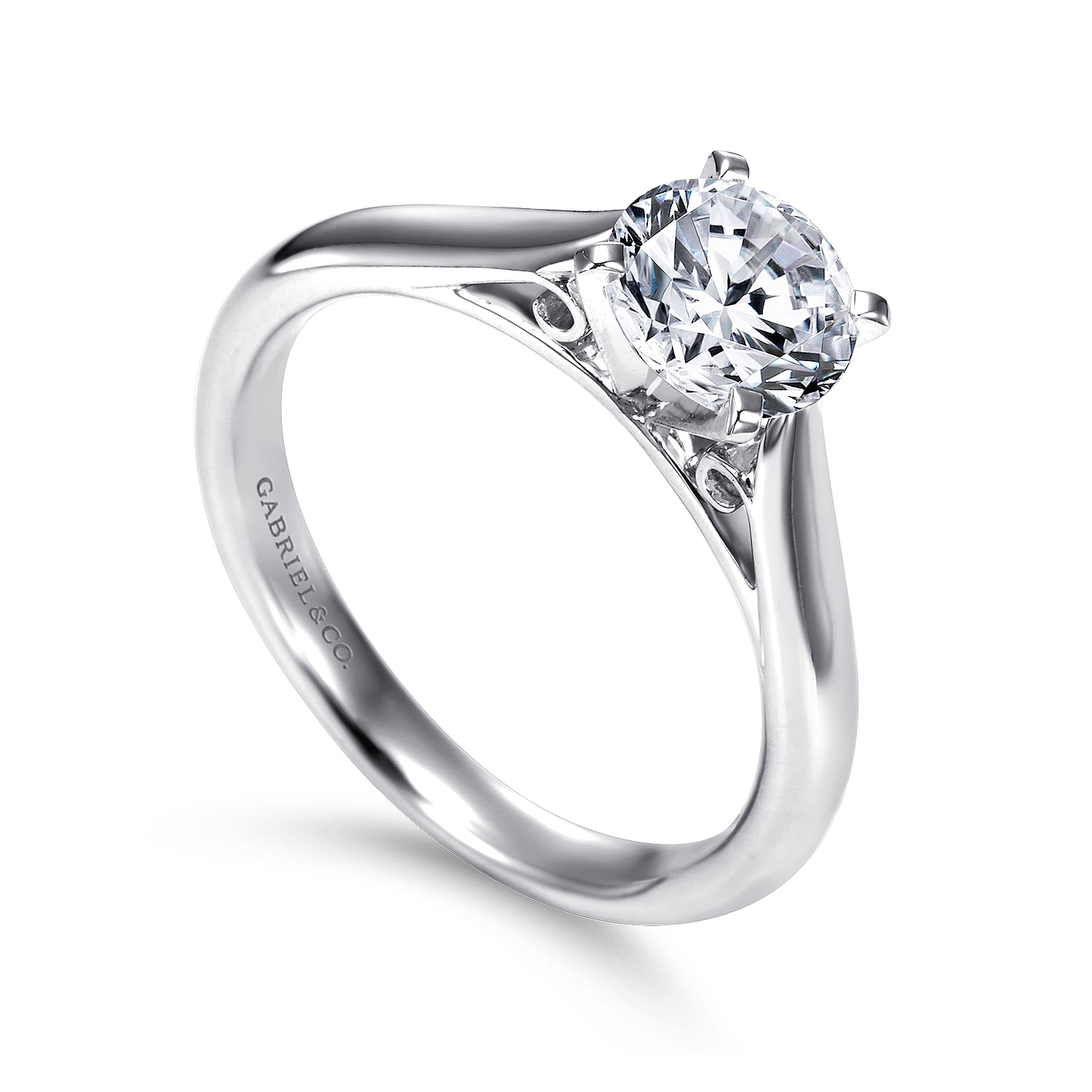 Leah 14k White Gold Round Solitaire Engagement Ring angle 3 Leah 14k White Gold Round Solitaire Engagement Ring angle 3