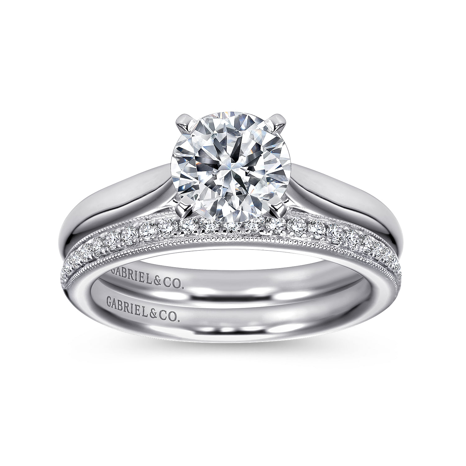 Leah 14k White Gold Round Solitaire Engagement Ring angle 4 Leah 14k White Gold Round Solitaire Engagement Ring angle 4