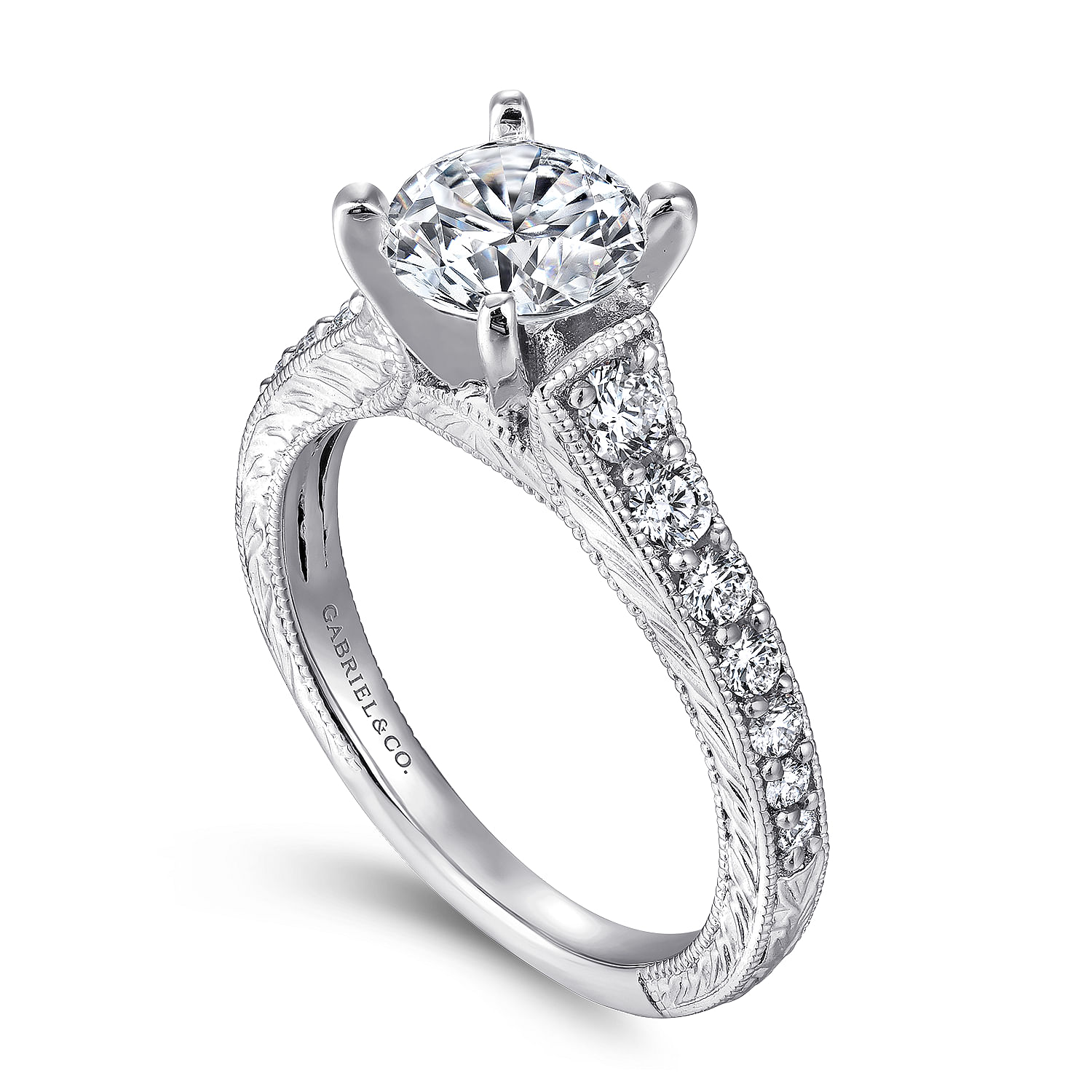 Lisette 14k White Gold Round Straight Engagement Ring angle 3 Lisette 14k White Gold Round Straight Engagement Ring angle 3