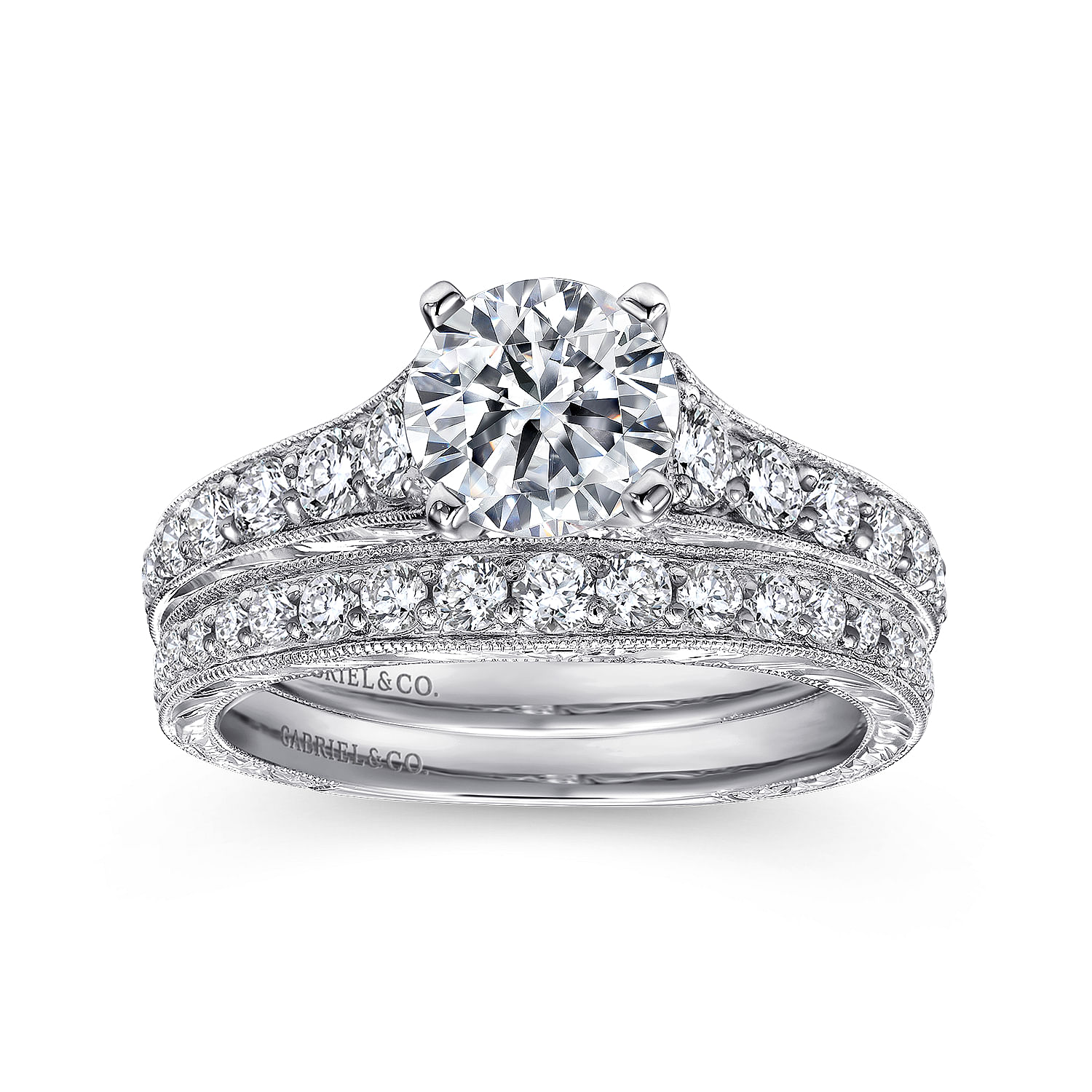 Lisette 14k White Gold Round Straight Engagement Ring angle 4 Lisette 14k White Gold Round Straight Engagement Ring angle 4