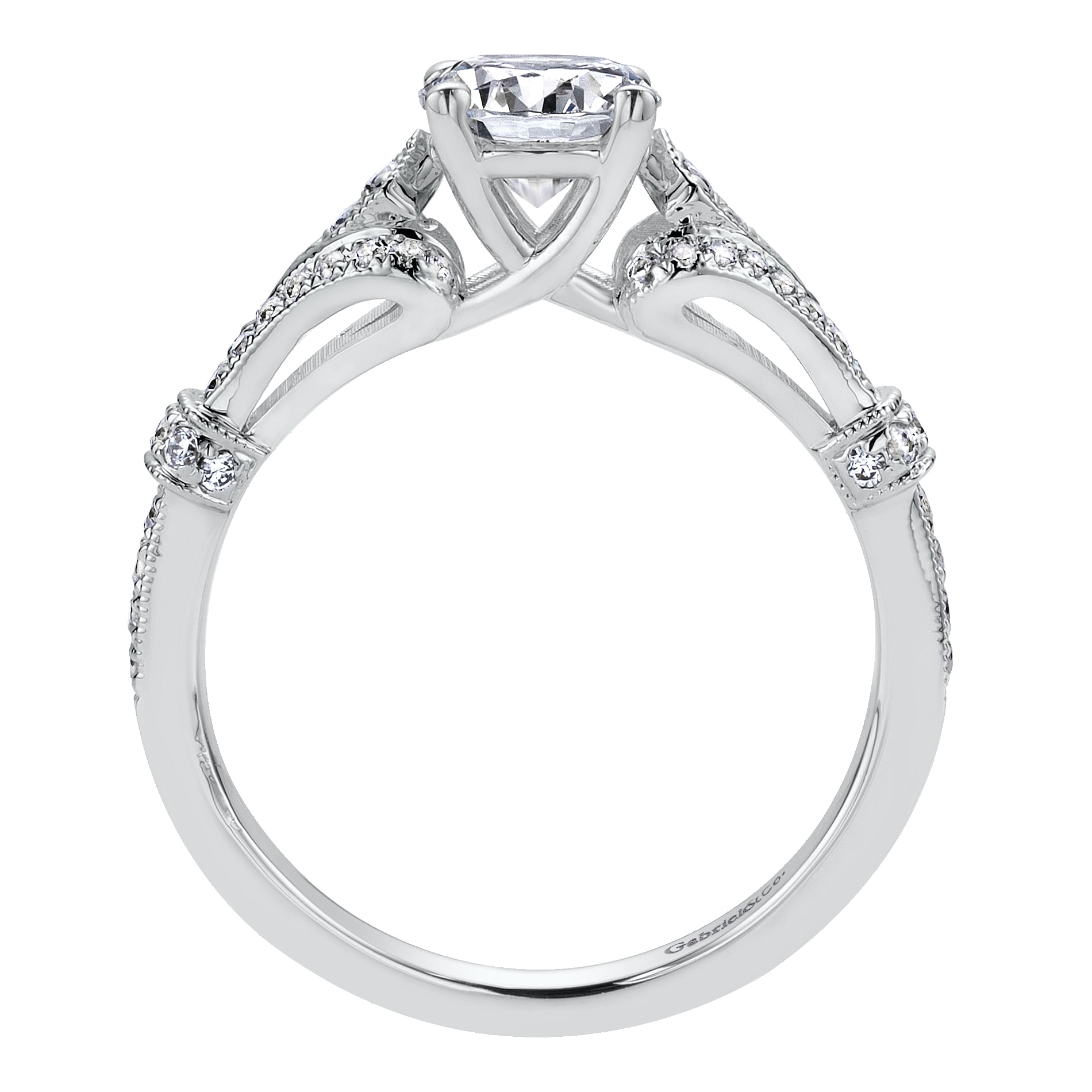 Lucille 14k White Gold Round Split Shank Engagement Ring angle 2 Lucille 14k White Gold Round Split Shank Engagement Ring angle 2