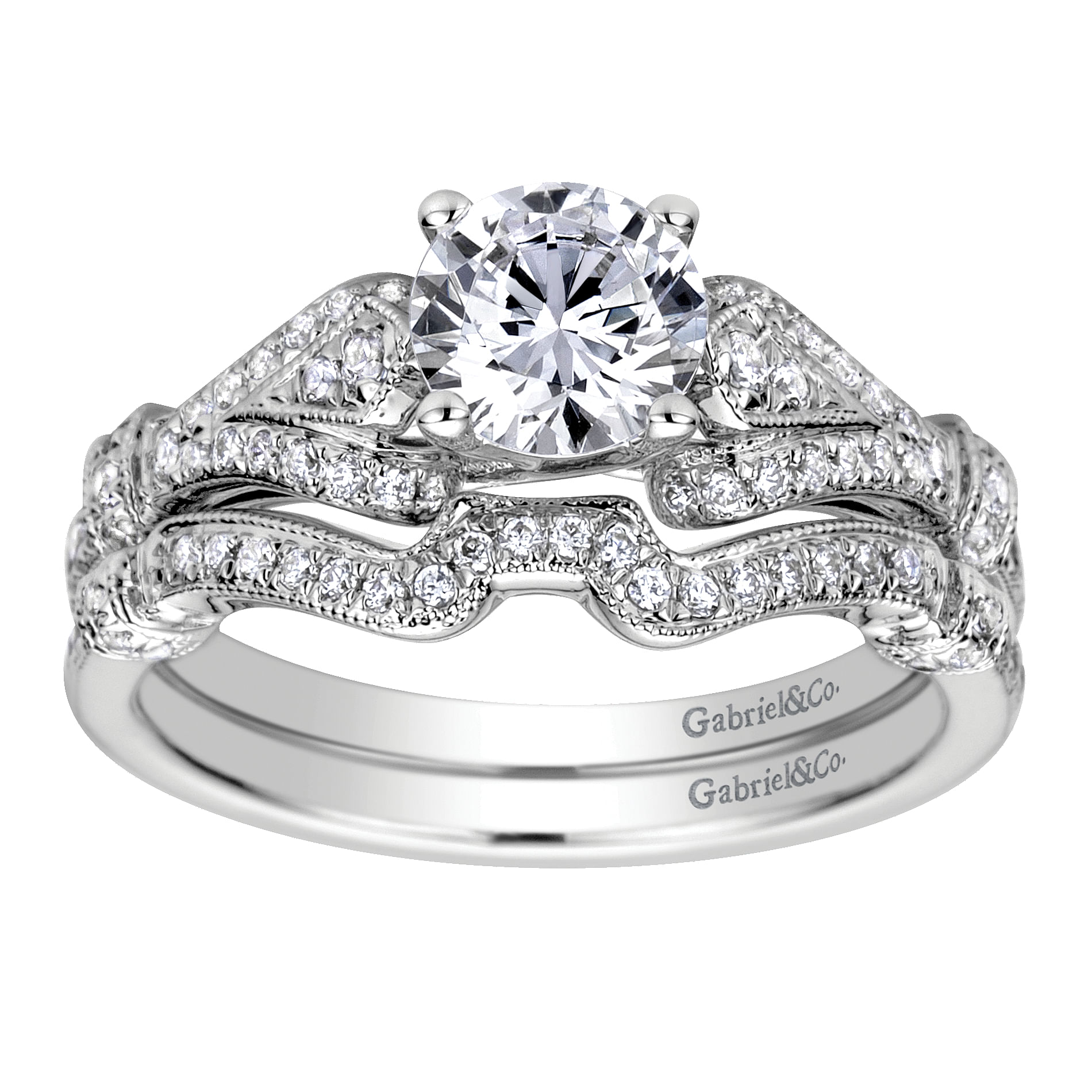 Lucille 14k White Gold Round Split Shank Engagement Ring angle 4 Lucille 14k White Gold Round Split Shank Engagement Ring angle 4