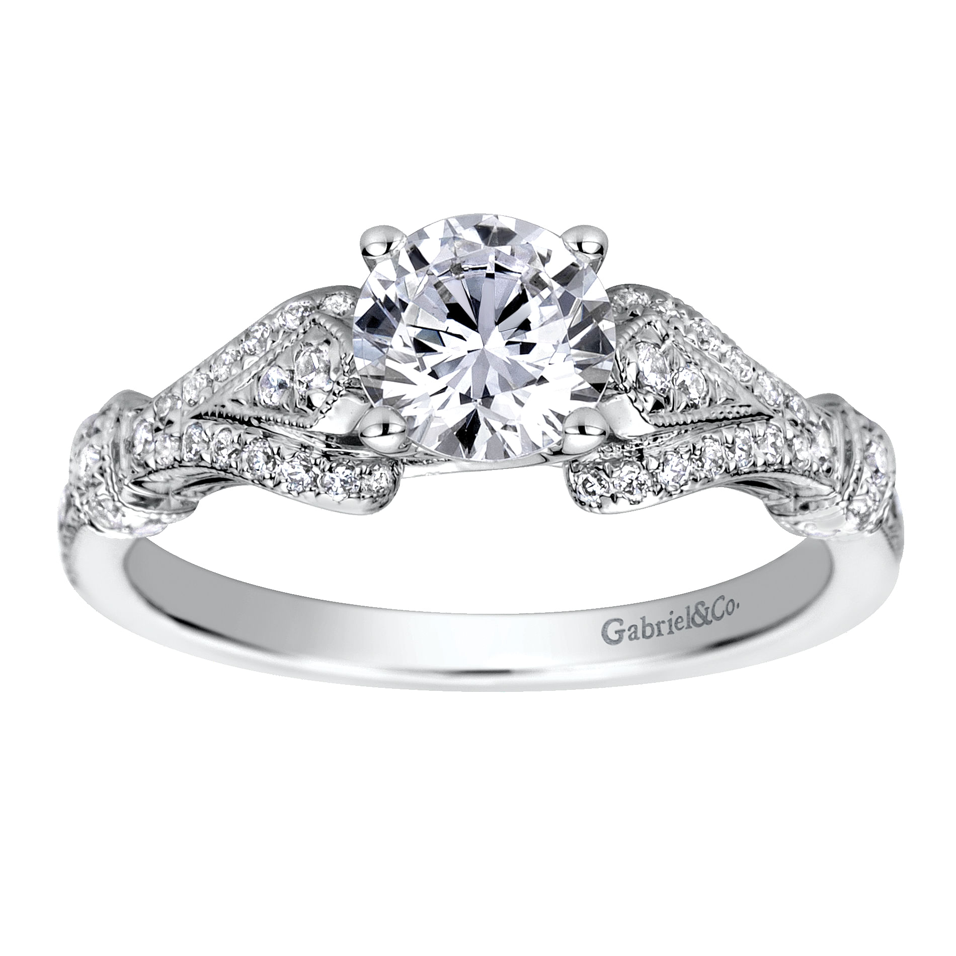 Lucille 14k White Gold Round Split Shank Engagement Ring angle 5 Lucille 14k White Gold Round Split Shank Engagement Ring angle 5