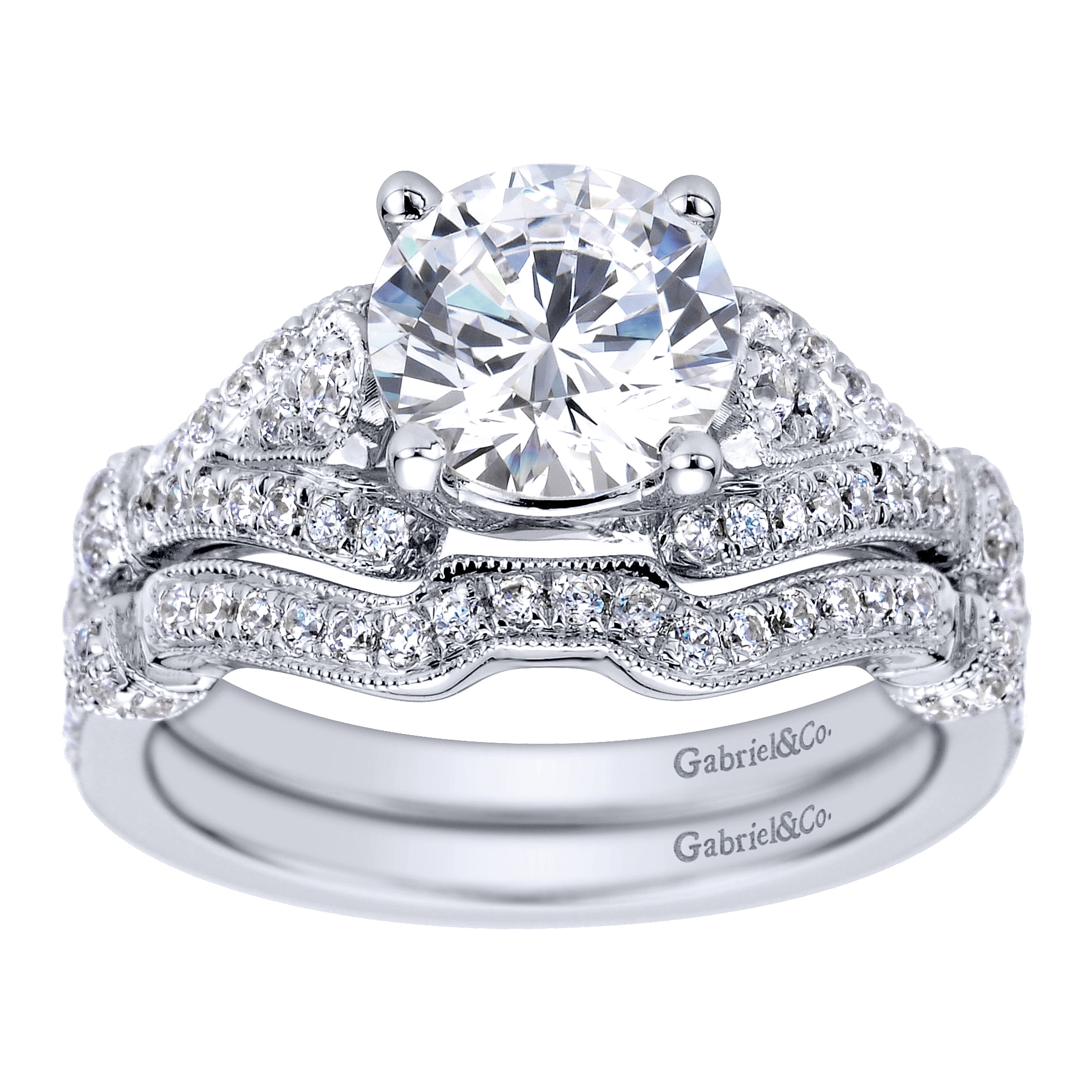 Lucille 14k White Gold Round Split Shank Engagement Ring angle 4 Lucille 14k White Gold Round Split Shank Engagement Ring angle 4