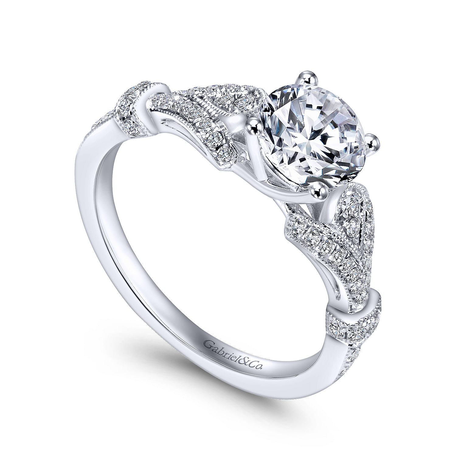 Lucille 14k White Gold Round Straight Engagement Ring angle 3 Lucille 14k White Gold Round Straight Engagement Ring angle 3