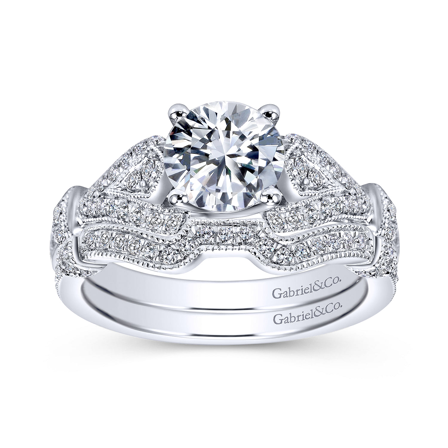 Lucille 14k White Gold Round Straight Engagement Ring angle 4 Lucille 14k White Gold Round Straight Engagement Ring angle 4