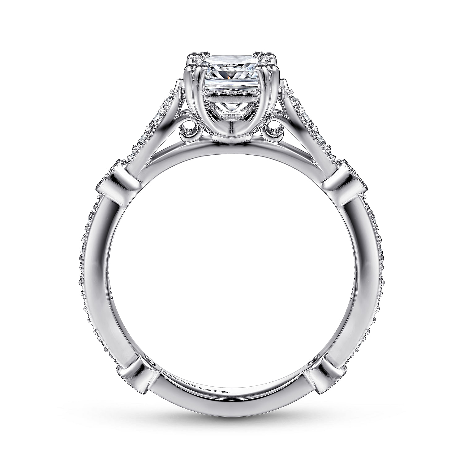 Mabel 14k White Gold Cushion Cut Straight Engagement Ring angle 2 Mabel 14k White Gold Cushion Cut Straight Engagement Ring angle 2