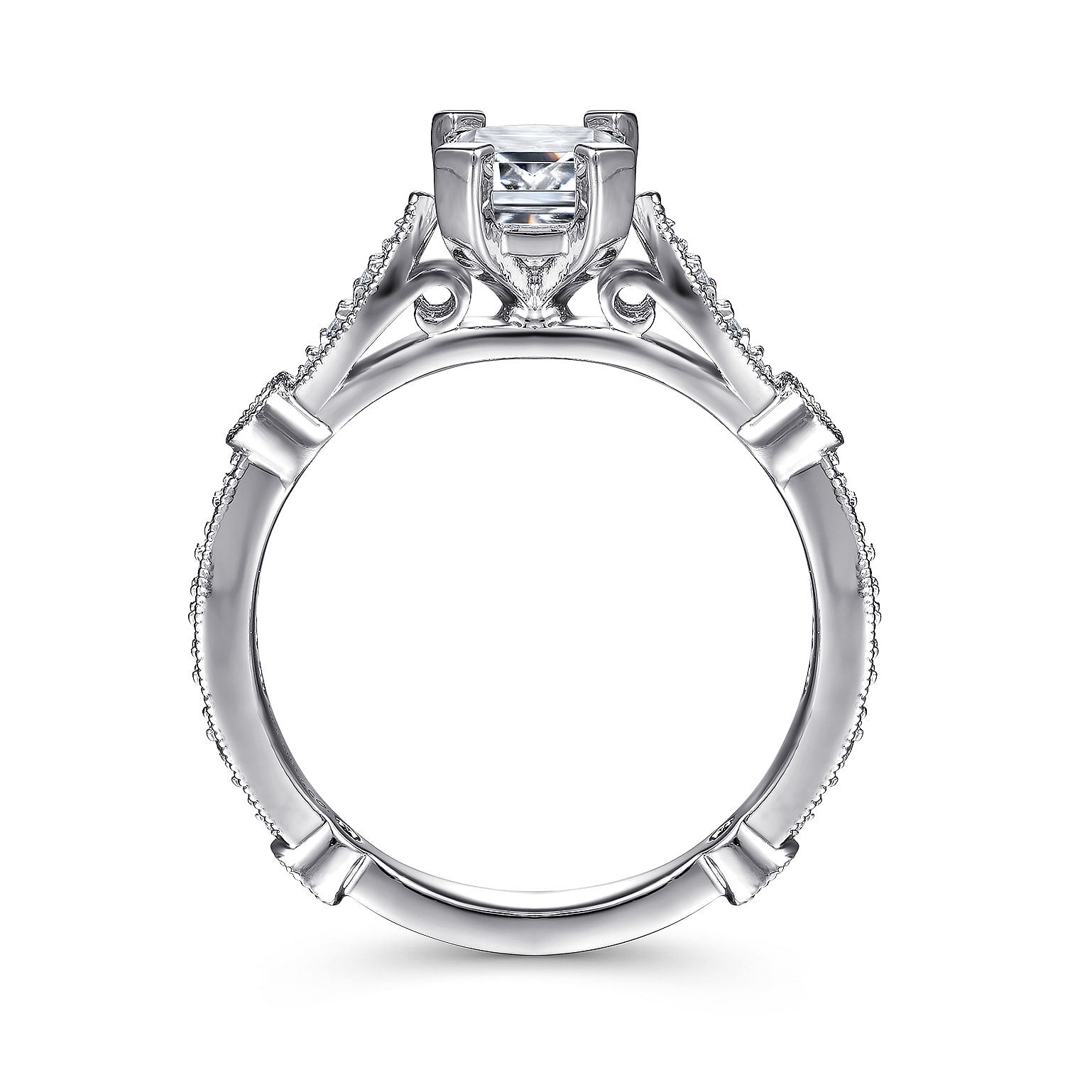 Mabel 14k White Gold Emerald Cut Straight Engagement Ring angle 2 Mabel 14k White Gold Emerald Cut Straight Engagement Ring angle 2