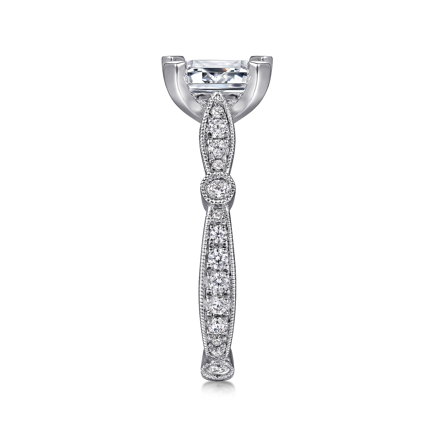 Mabel 14k White Gold Emerald Cut Straight Engagement Ring angle 5 Mabel 14k White Gold Emerald Cut Straight Engagement Ring angle 5
