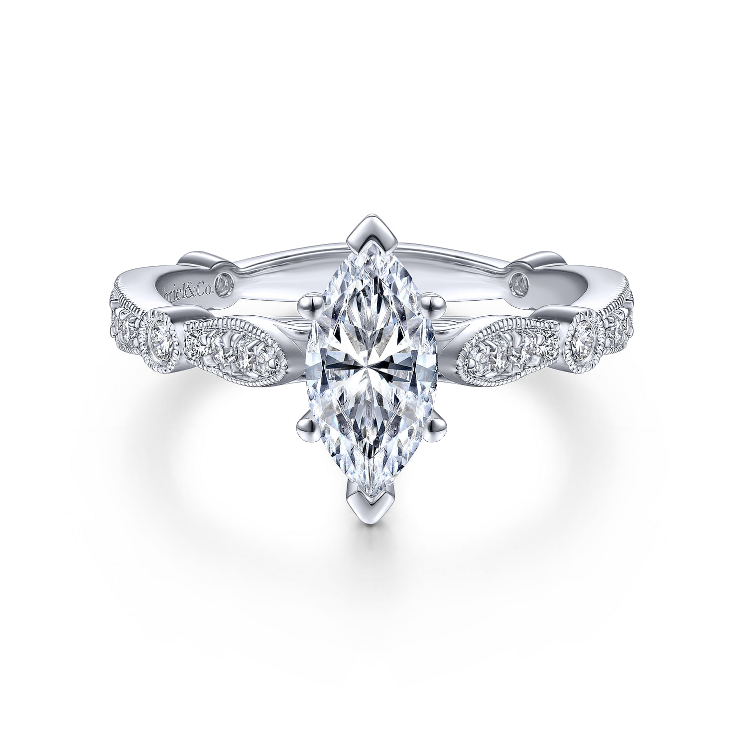 Mabel 14k White Gold Marquise Straight Engagement Ring angle 1 Mabel 14k White Gold Marquise Straight Engagement Ring angle 1