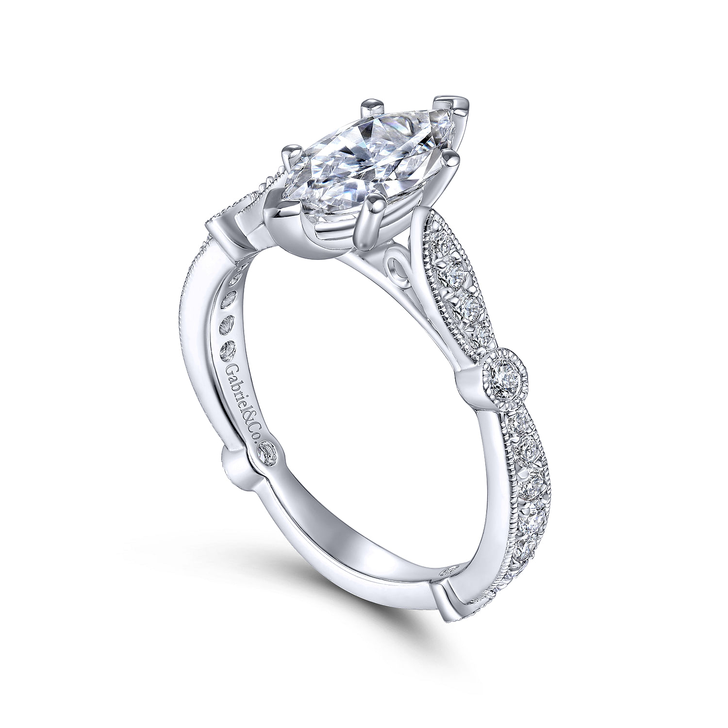 Mabel 14k White Gold Marquise Straight Engagement Ring angle 3 Mabel 14k White Gold Marquise Straight Engagement Ring angle 3