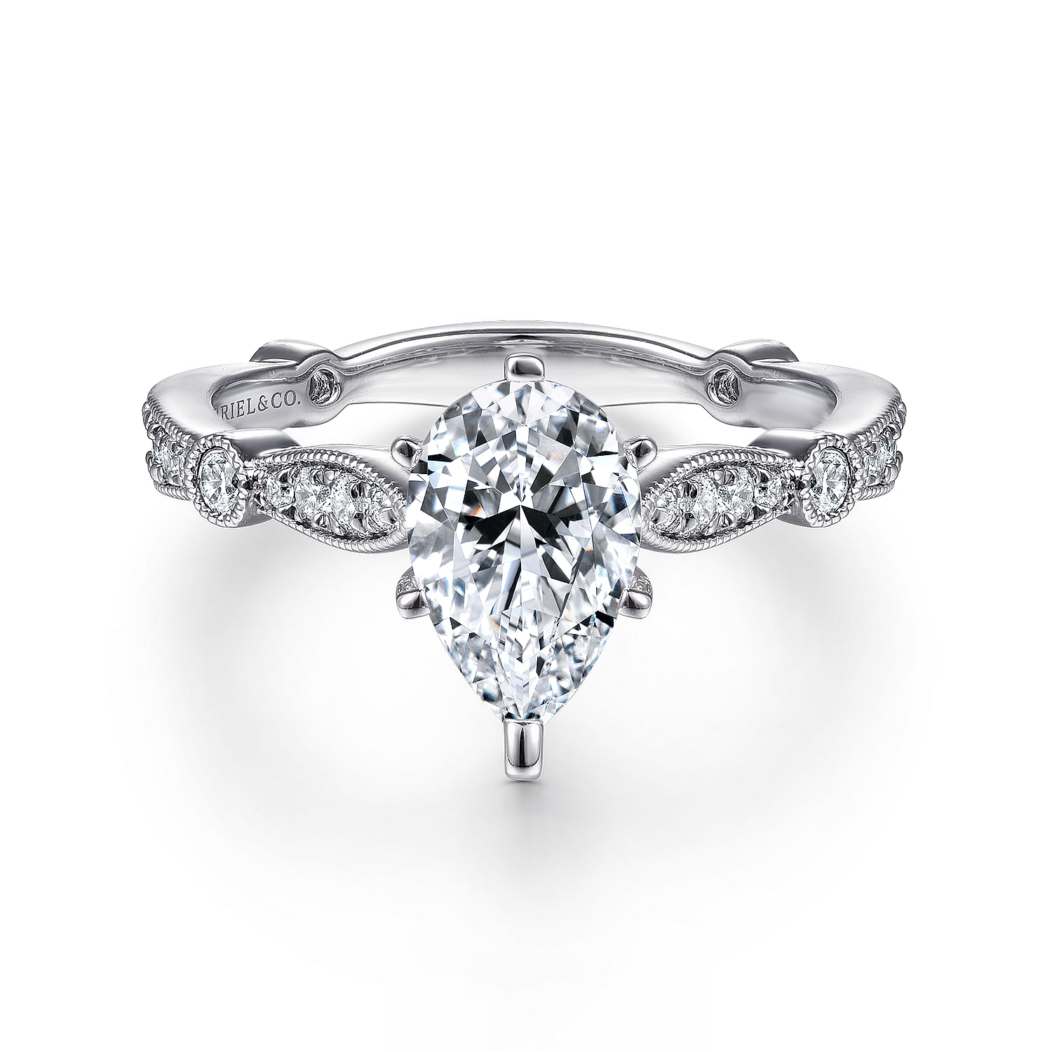 Mabel 14k White Gold Pear Shape Straight Engagement Ring angle 1 Mabel 14k White Gold Pear Shape Straight Engagement Ring angle 1