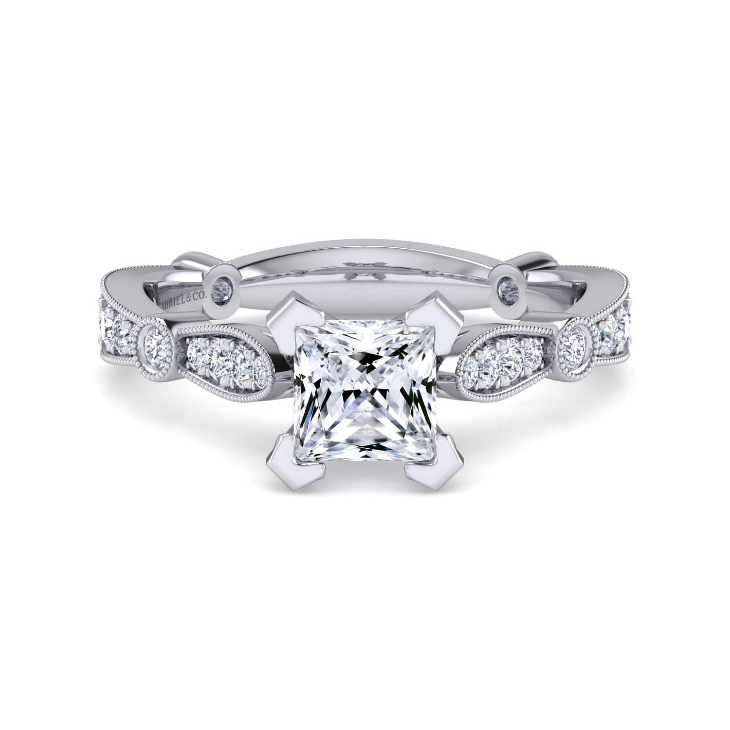 Mabel 14k White Gold Princess Cut Straight Engagement Ring angle 1 Mabel 14k White Gold Princess Cut Straight Engagement Ring angle 1